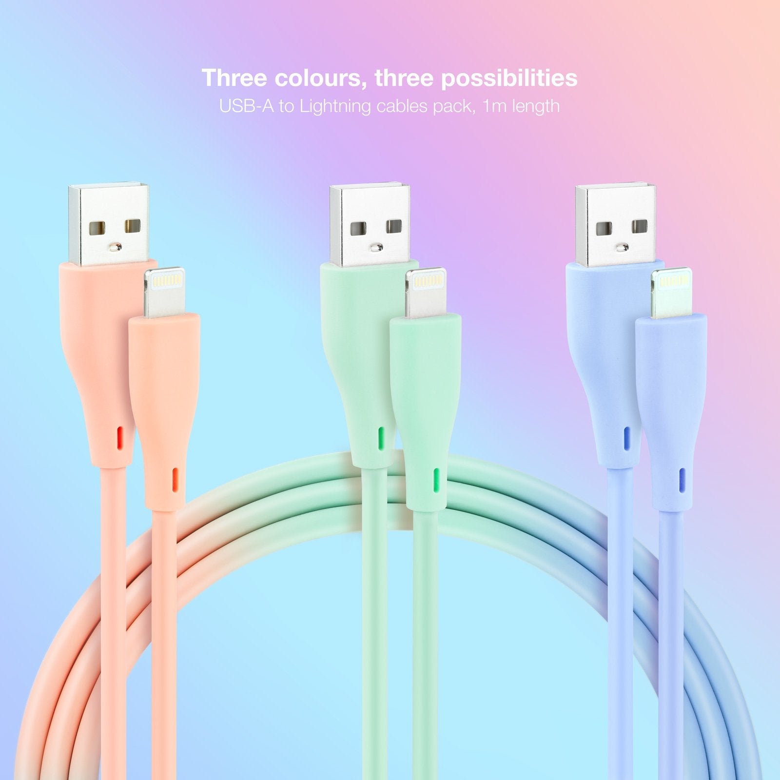 Nanocable Pack De 3 Cables Usb-A Macho A Lightning Macho - Longitud 1m - Colores Pastel Rosa, Verde Y Azul