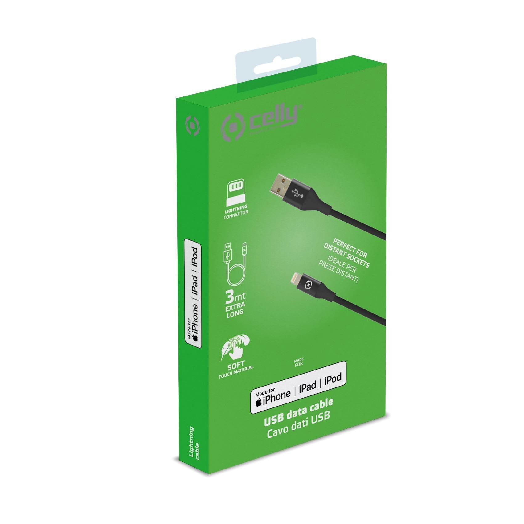 EAN 8021735747451 - Celly USBLIGHTCOL3MBK cable de conector Lightning 3 m Negro imagen 3