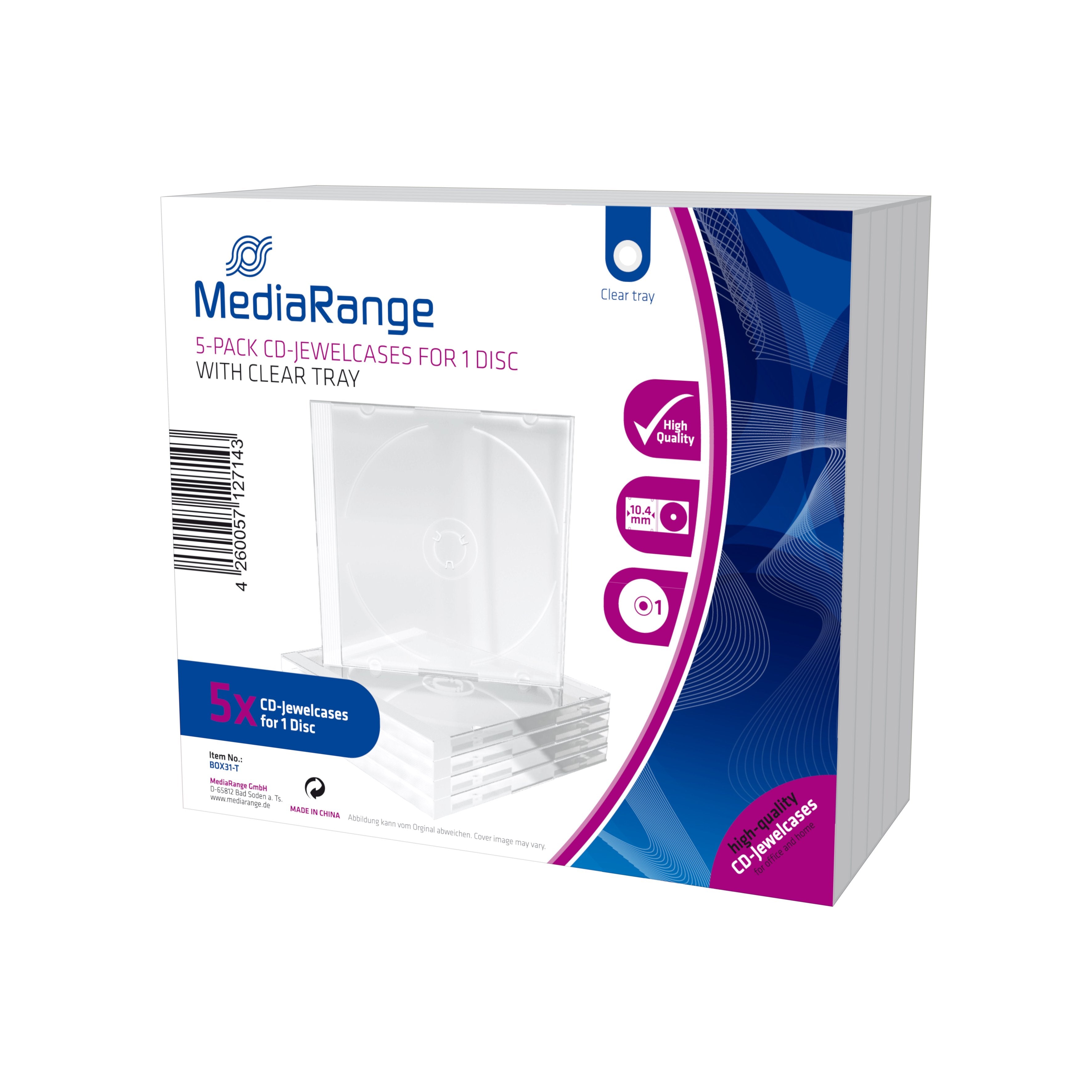 Mediarange Box31-T Funda Para Discos Ópticos Caja Transparente Para Cd 1 Discos Transparente 5 Uds