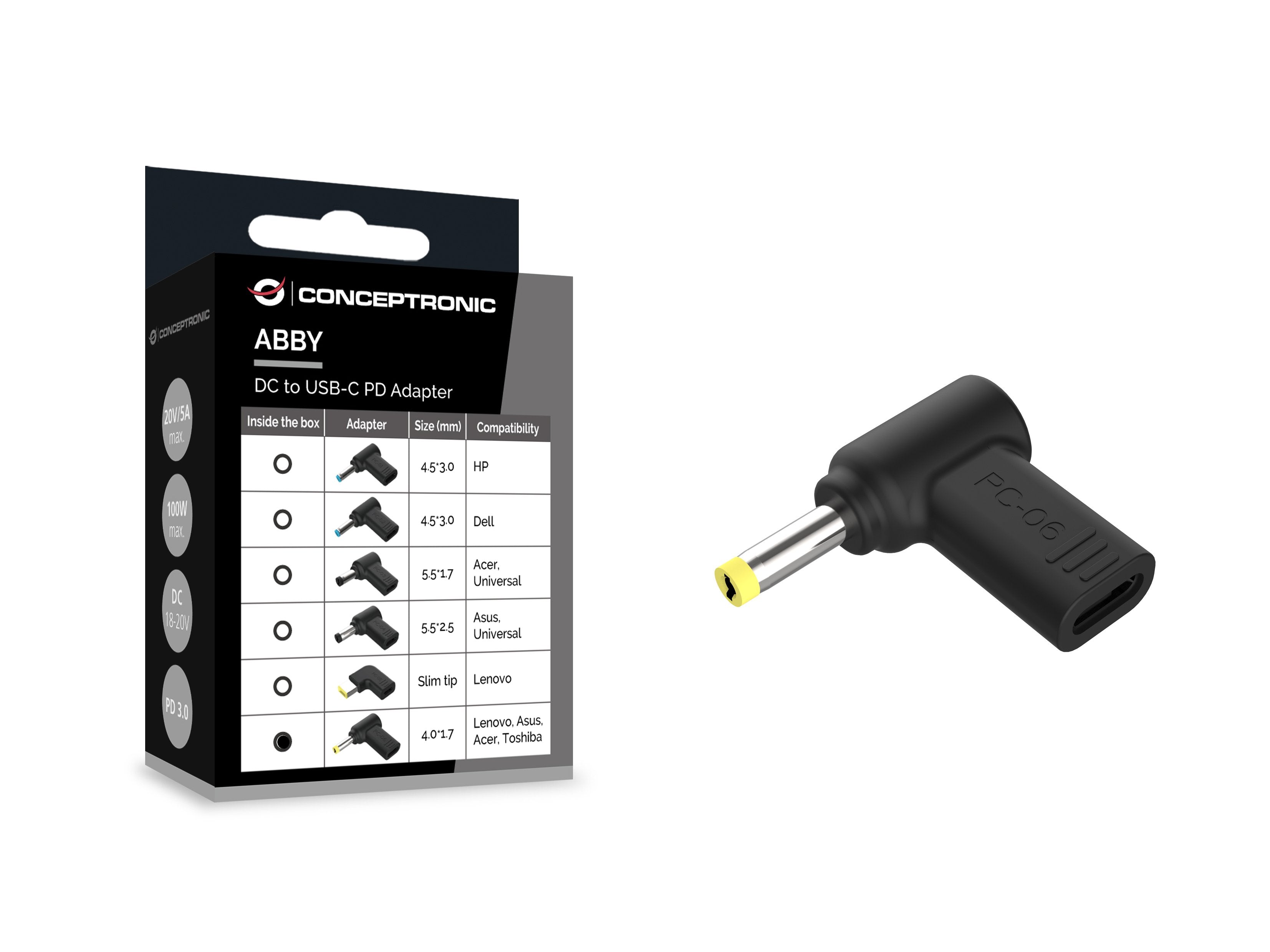 Conceptronic Adaptador Usb-C -> Dc, Toshiba 4.0x1.7mm 18-20v