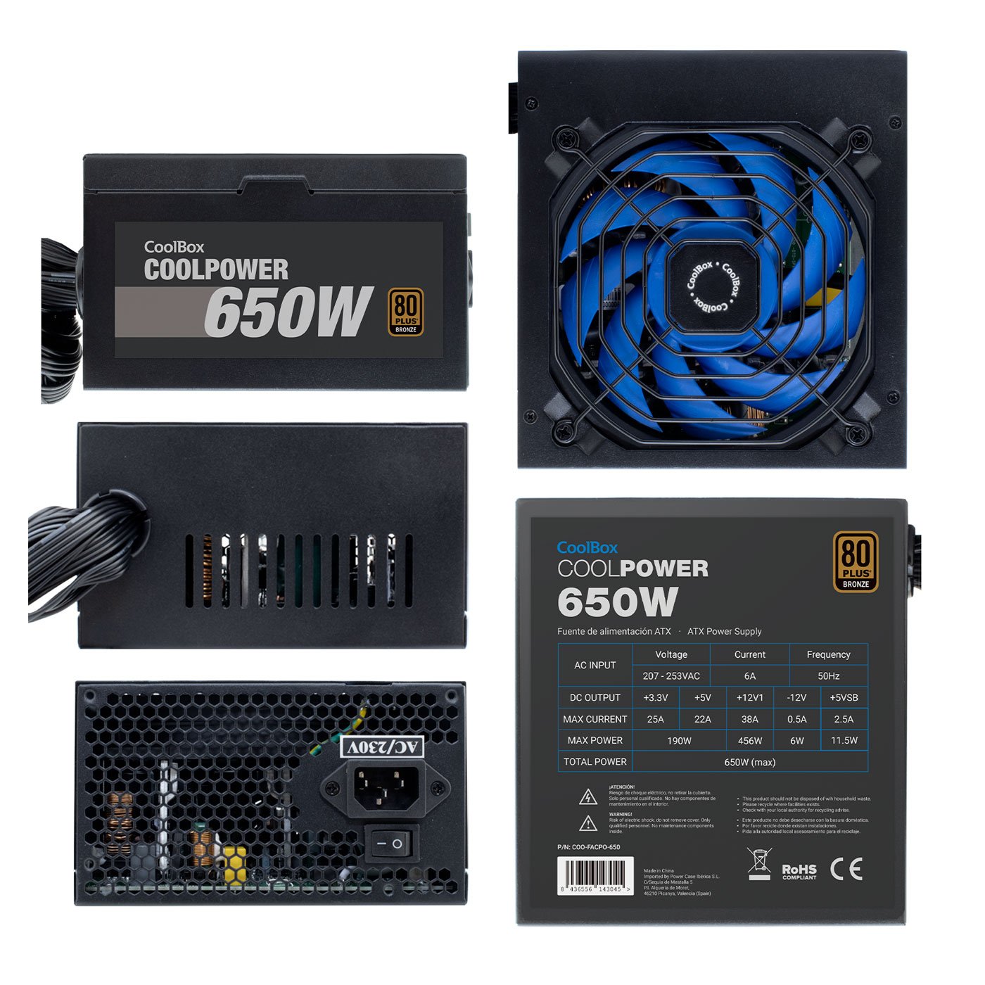 EAN 8436556143045 - CoolBox CoolPower 650W unidad de fuente de alimentación 20+4 pin ATX ATX Negro imagen 3