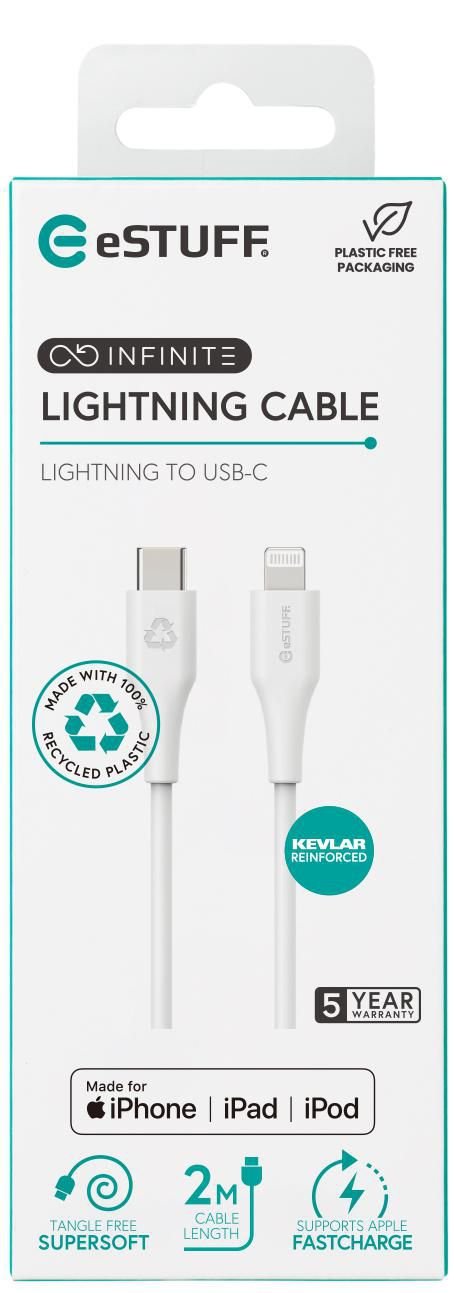 Infinite Usb-C To Lightning - Cable Mfi 2m White. Recycled - Plastic. Super Soft