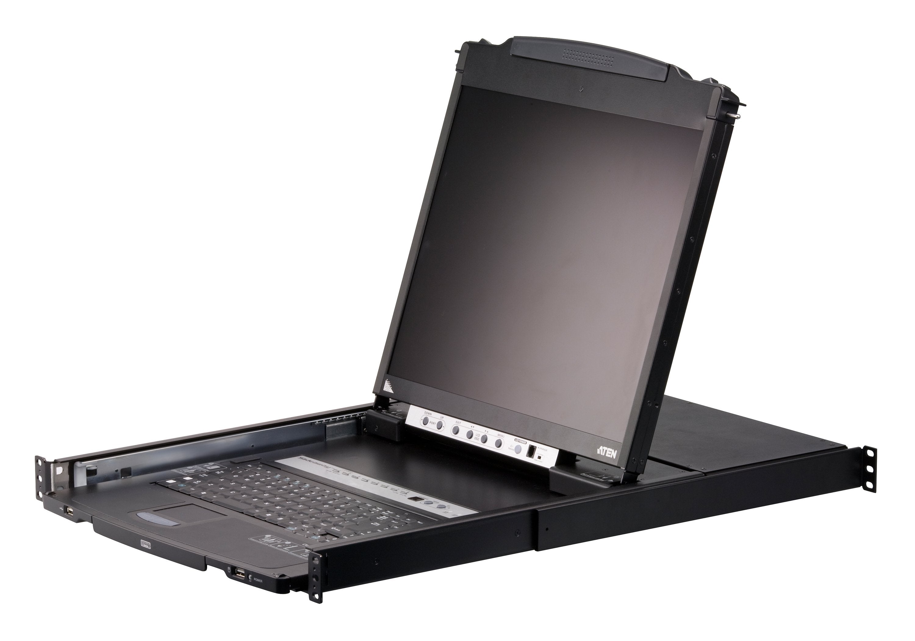 Consola Lcd Dual Rail Con Switch Kvm Integrado Vga Ps/2-Usb De 8 Puertos (Teclado Ingles Usa)