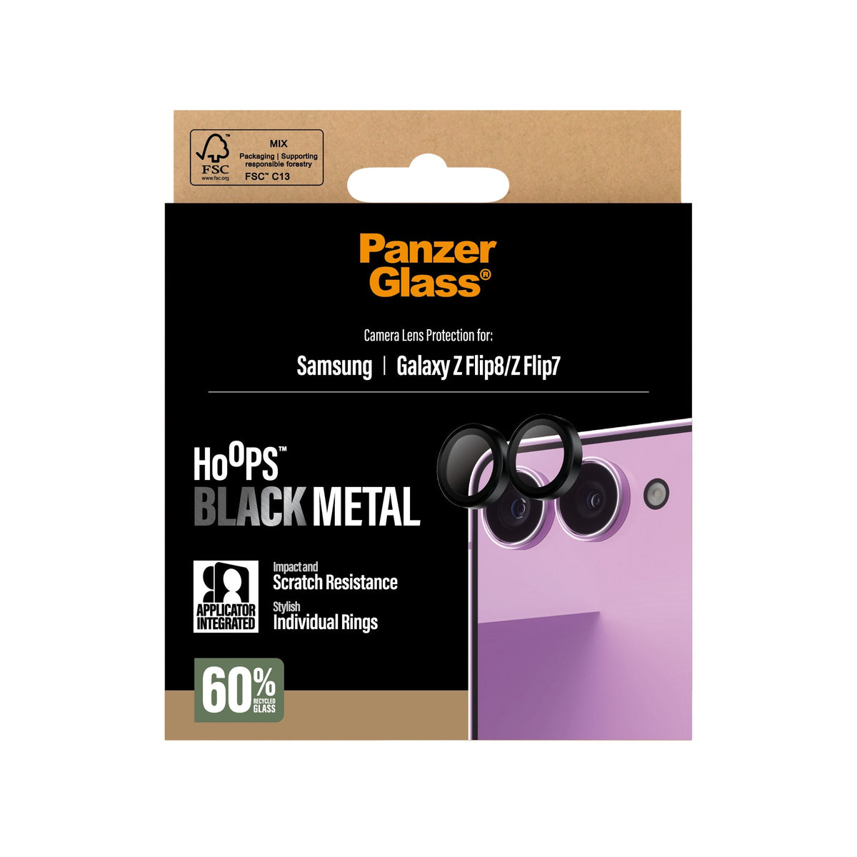 Panzerglass ® Hoops® Kameraschutz Negro Samsung Galaxy Z Flip8 Flip 7, Samsung, Samsung - Galaxy Z Flip7, Samsung - Galaxy Z Flip8, Trockene Aplicación, Resistente A Arañazos, Resistente A Golpes, Transparente, 1 Ud.