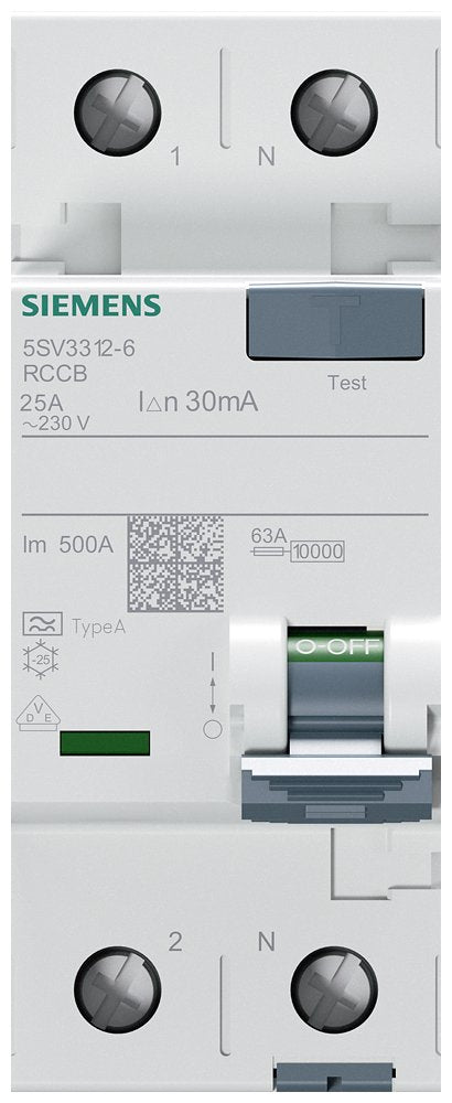 Siemens Fi-Schalter 2x25a 5sv33126 Typ A 25a 1+N-Pol 30ma 230v 2te
