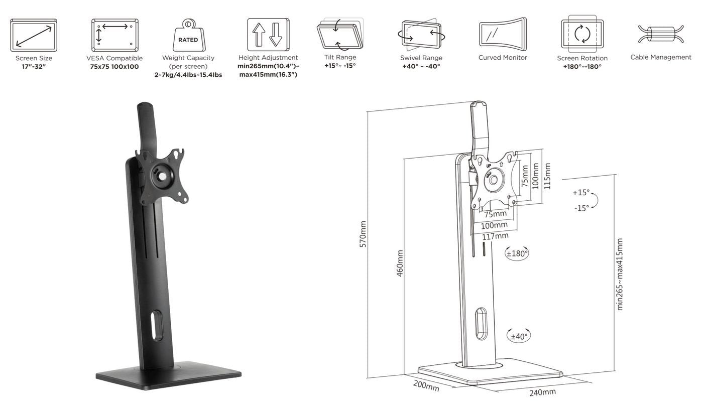 EAN 5704174826033 - eSTUFF GLB226004 soporte para monitor 81,3 cm (32") Escritorio Negro imagen 2