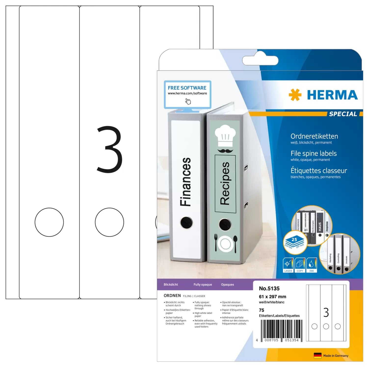 EAN 4008705051354 - HERMA 5135 etiqueta autoadhesiva Rectángulo redondeado Permanente Blanco 75 pieza(s) imagen 1