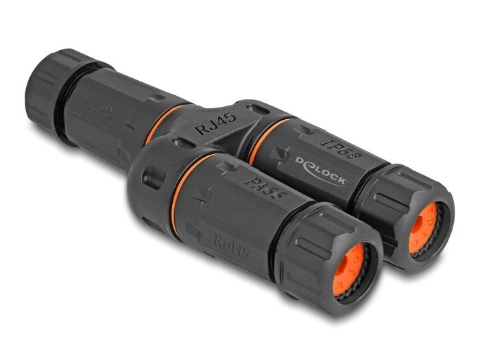 Delock 88143 Conector De Cable Y-Adapter Rj45 Hembra A 2 X Rj45 Hembra Cat.6 Ip68 Resistente Al Polvo Al Agua Y Al Aire Libre