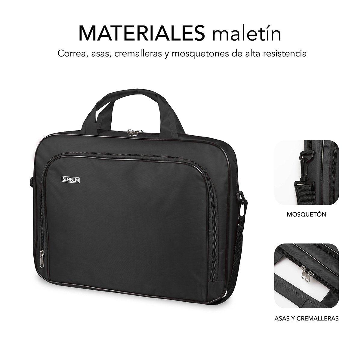 Maletín Subblim Oxford Black Para Portátiles Hasta 15.4'-16'/39.1-40.64cm Interior Acolchado Bolsillo Exterior Correa De Hombro
