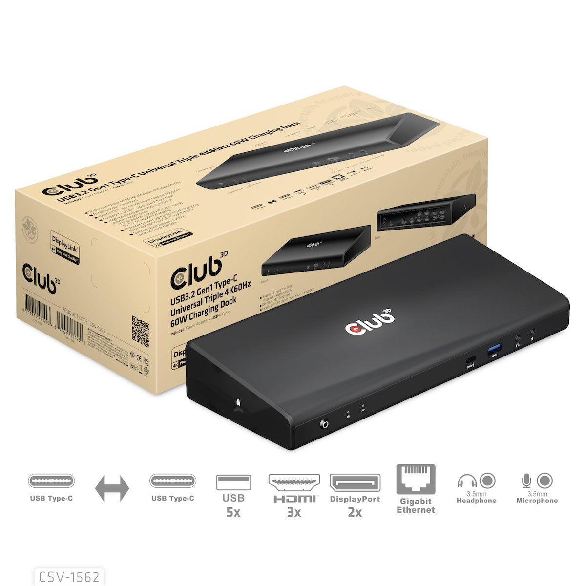 EAN 8719214471293 - CLUB3D CSV-1562 base para portátil y replicador de puertos Acoplamiento USB 3.2 Gen 1 (3.1 Gen 1) Type-C imagen 6
