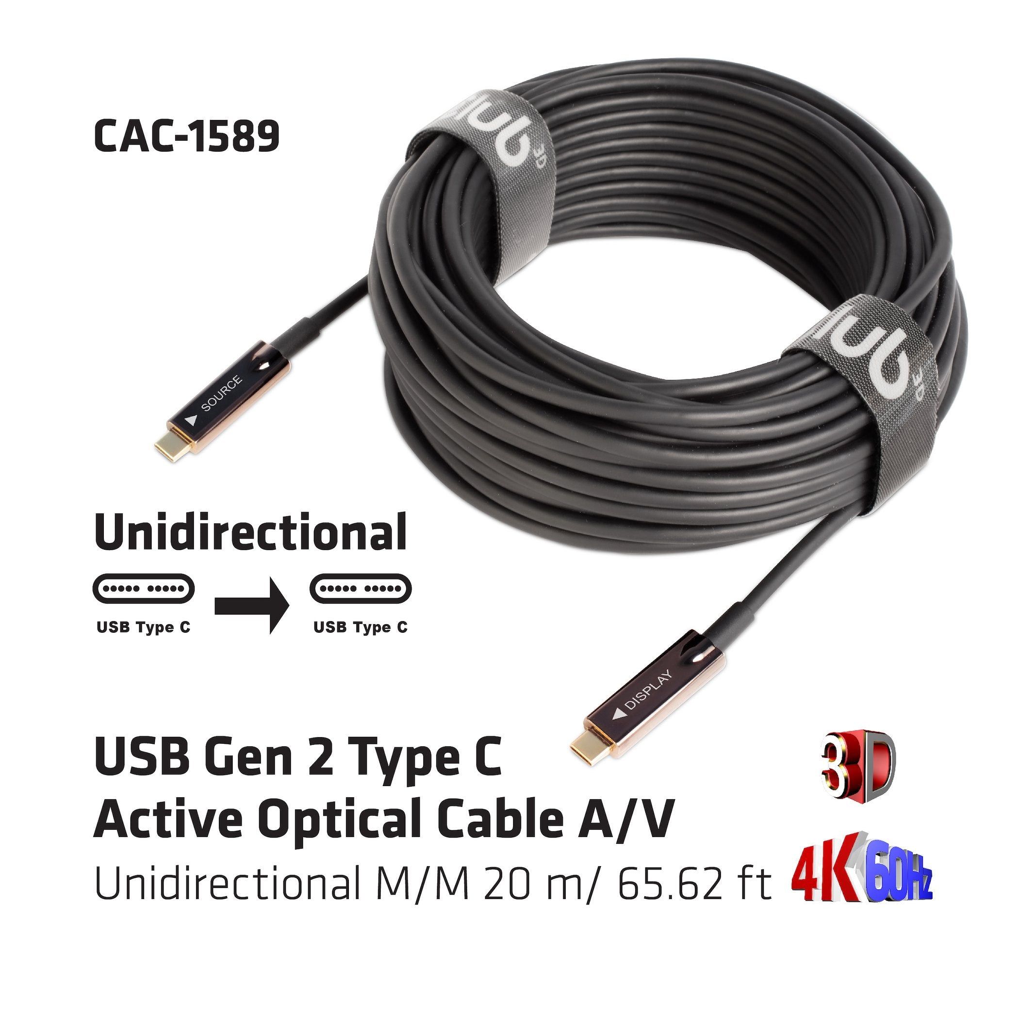 EAN 8719214471613 - CLUB3D USB3.2 G2 TYPE-C ACT. OPT. A/V M/M 20M cable USB USB 3.2 Gen 2 (3.1 Gen 2) USB C Negro imagen 4