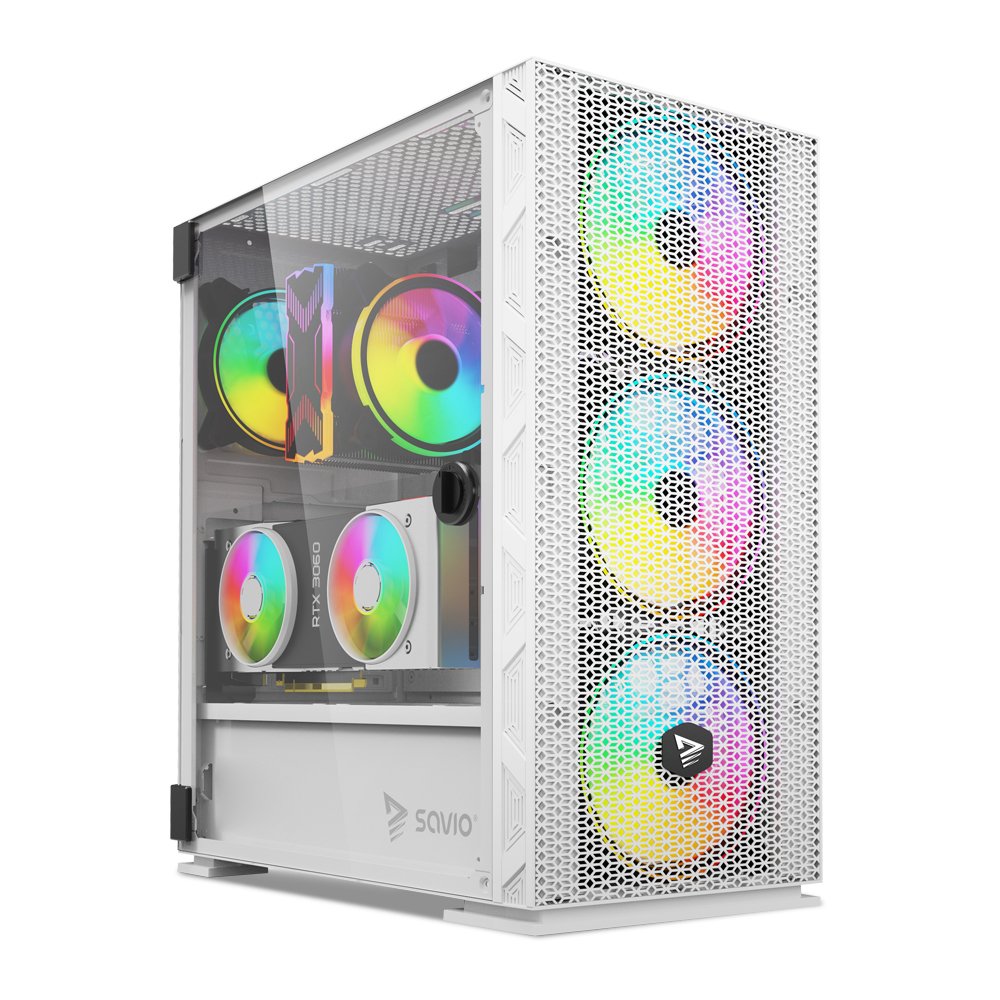 EAN 5901986048039 - Savio Raptor White X1 ARGB Glass/Mesh White Computer Case Midi Tower Blanco imagen 1