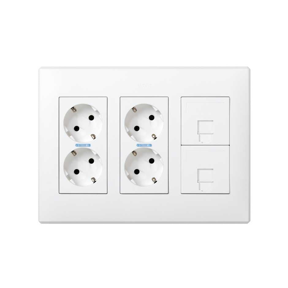 Caja Con 4 Schuko + 2 Rj45, 500 Cima Superficie O Empotrar Blanca