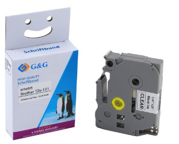G&G Cinta Para Etiquetadora Sustituye Brother Tze-131, 12 Mm, Negro A Transparente