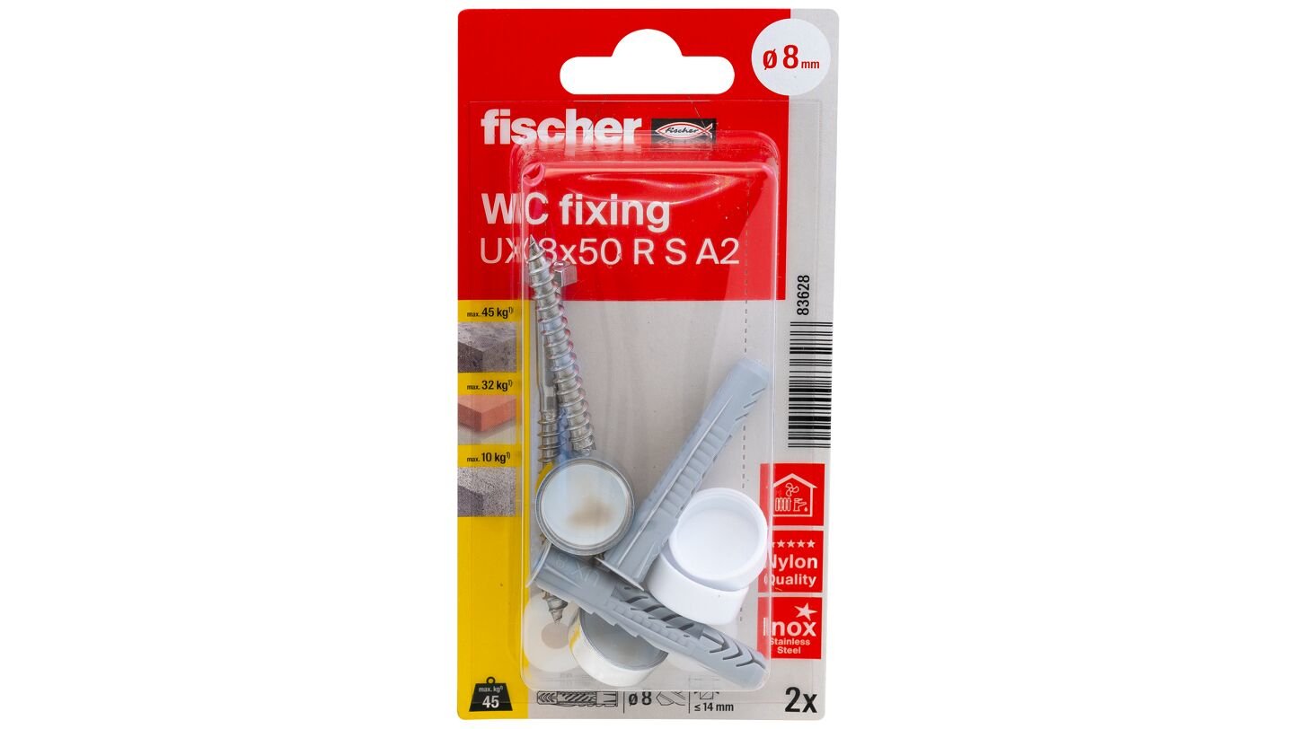 Fischer Set De Fijación Wc N, Pasador (Gris Claro, 2 Piezas, Para Inodoros De Pie) 083628