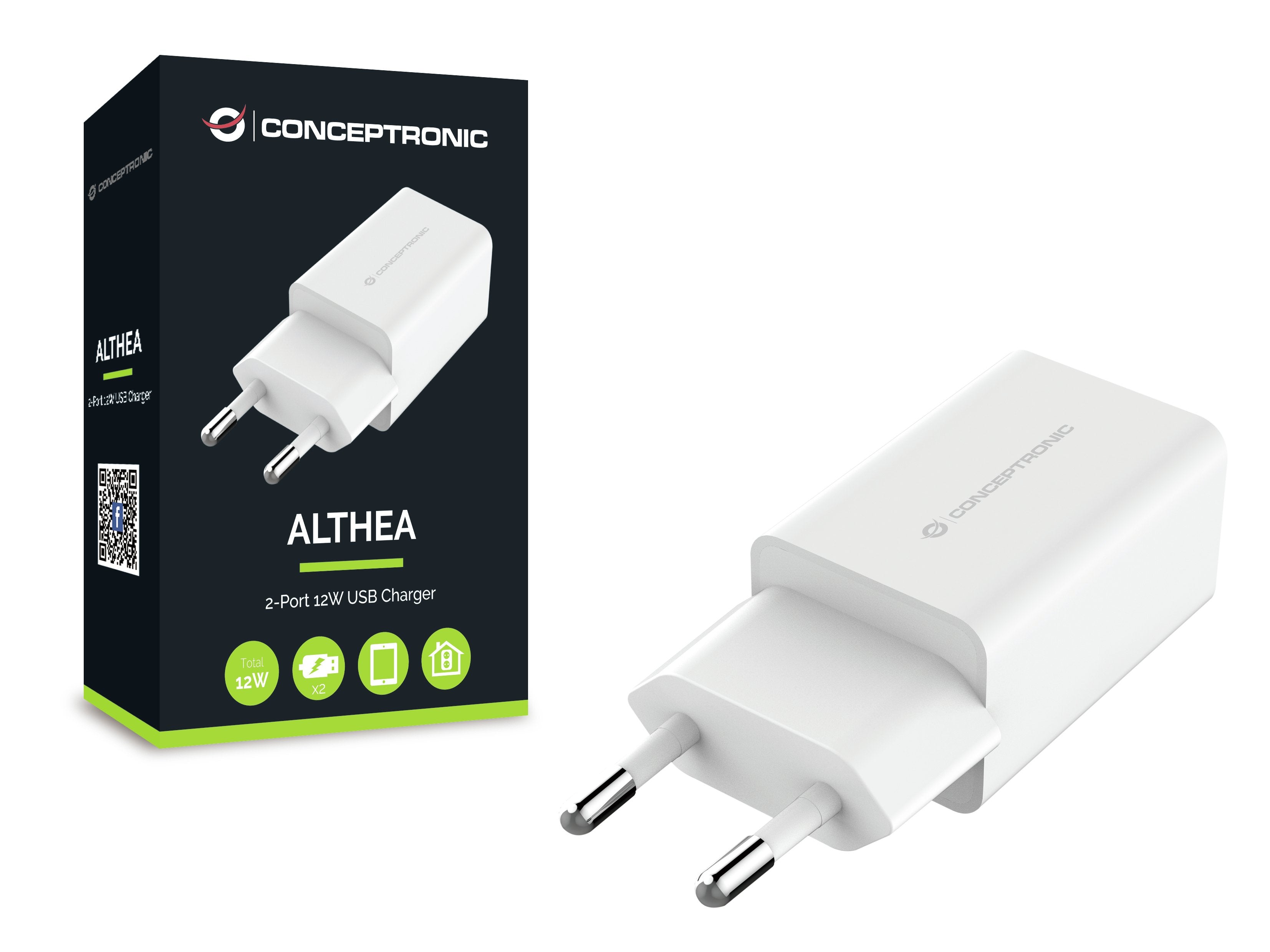 Cargador De Pared Conceptronic Althea 2x Usb 5v A 12w