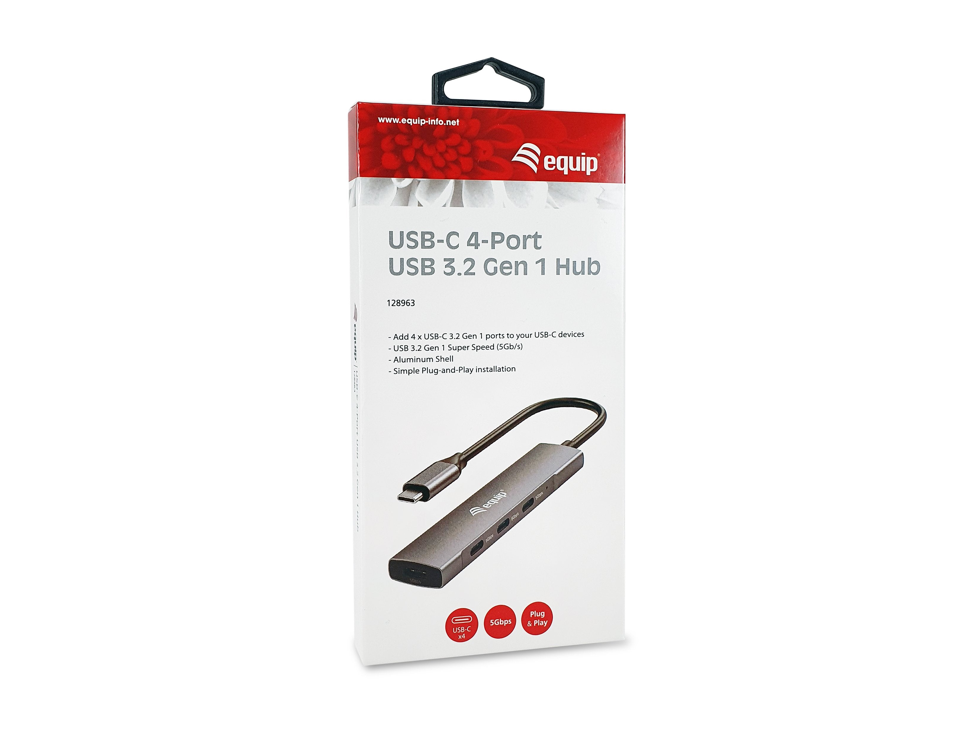 Equip 128963 Hub 4-Port 3.2 C->4x3.0 Usb 3.2 Gen 1 (3.1 Gen 1) Type-C 5000 Mbit/S Negro, Plata