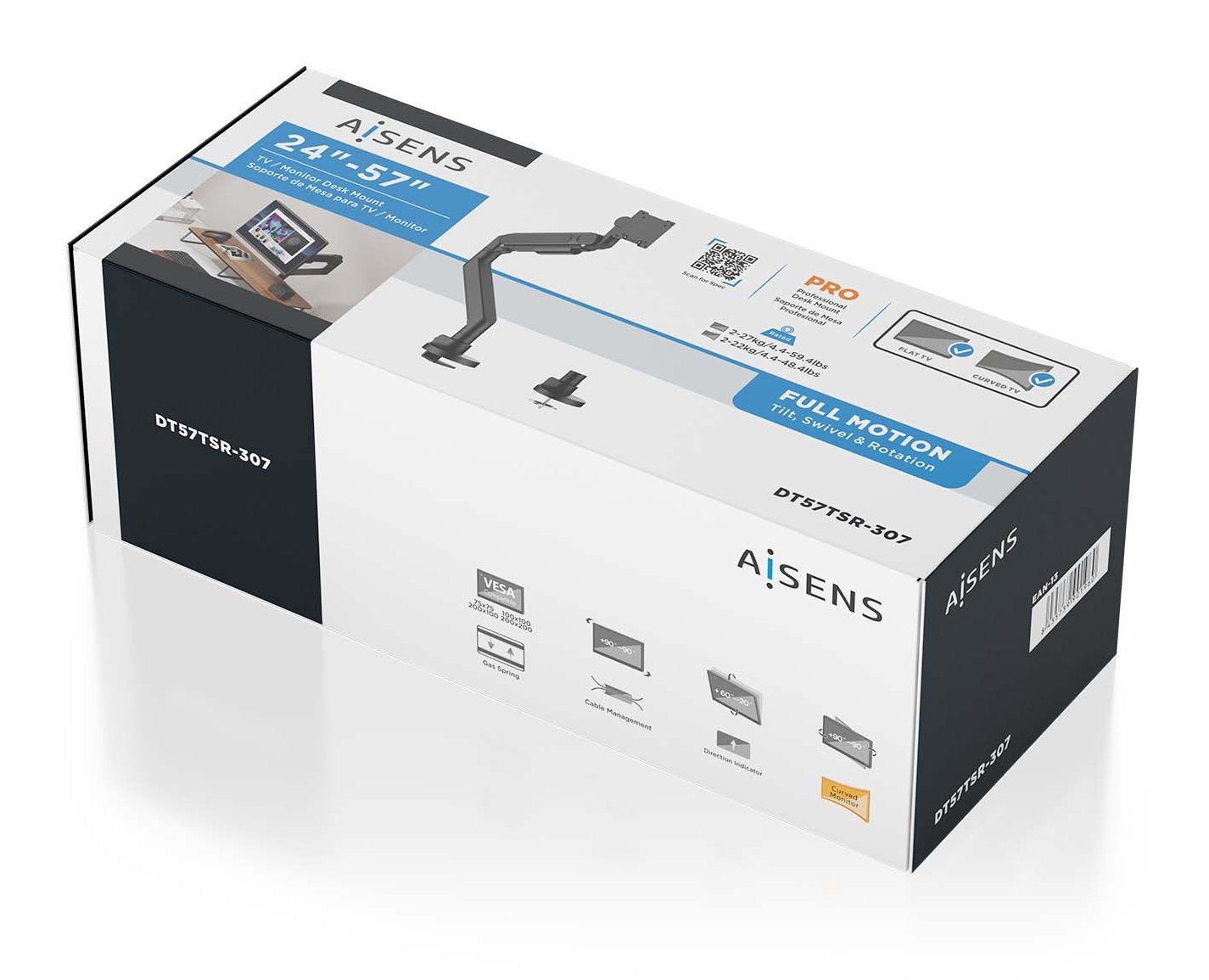 Aisens Soporte De Mesa Pro Contrapeso Giratorio E Inclinable Para Monitor/Tv 27kg (3 Pivotes, 1 Brazo) De 24-57, Negro