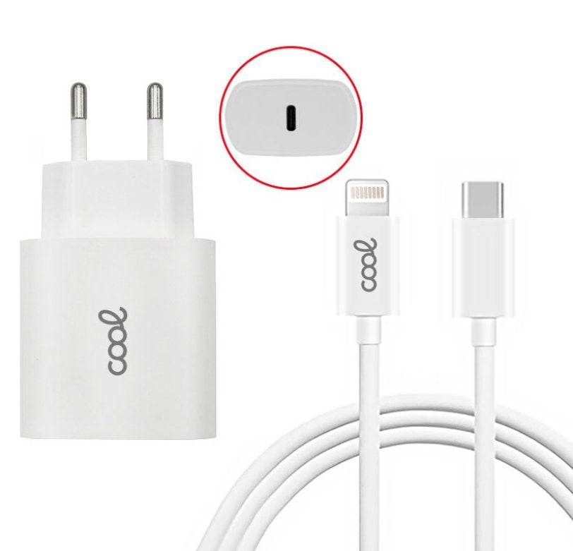 Cool Cargador Red Para Iphone / Tipo-C Pd + Cable Tipo C - Lightning 1,2 Metros (20w)