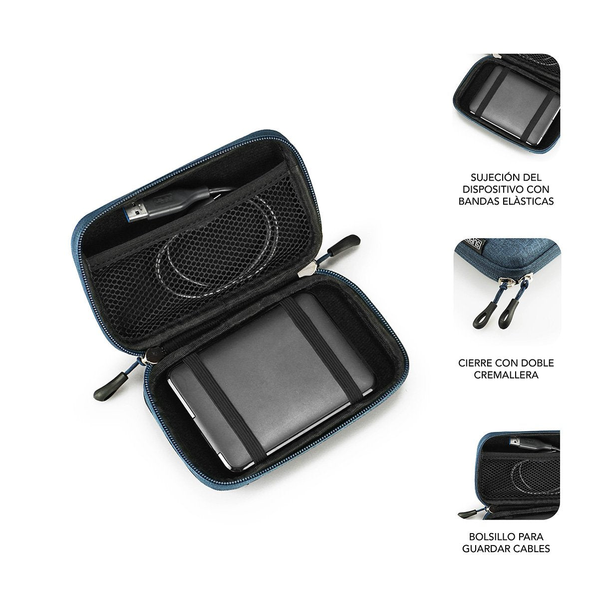 Funda Subblim Hdd Business Dark Blue Para Disco De 2.5'/6.35cm Exterior Rígido Interior Acolchado Bandas Elásticas