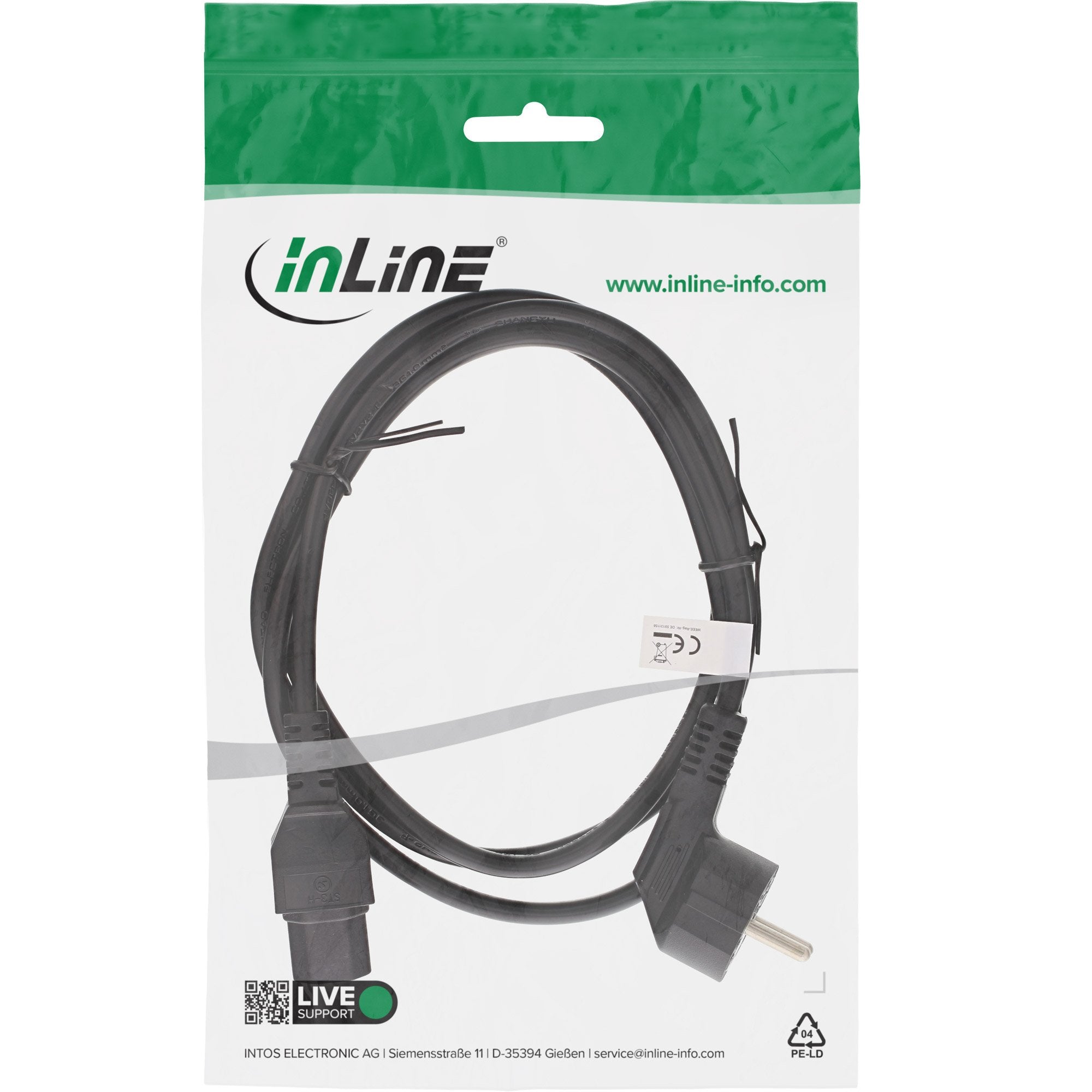 Cable De Alimentación Inline Tipo F En Ángulo A C15 Recto 1,8 M Negro