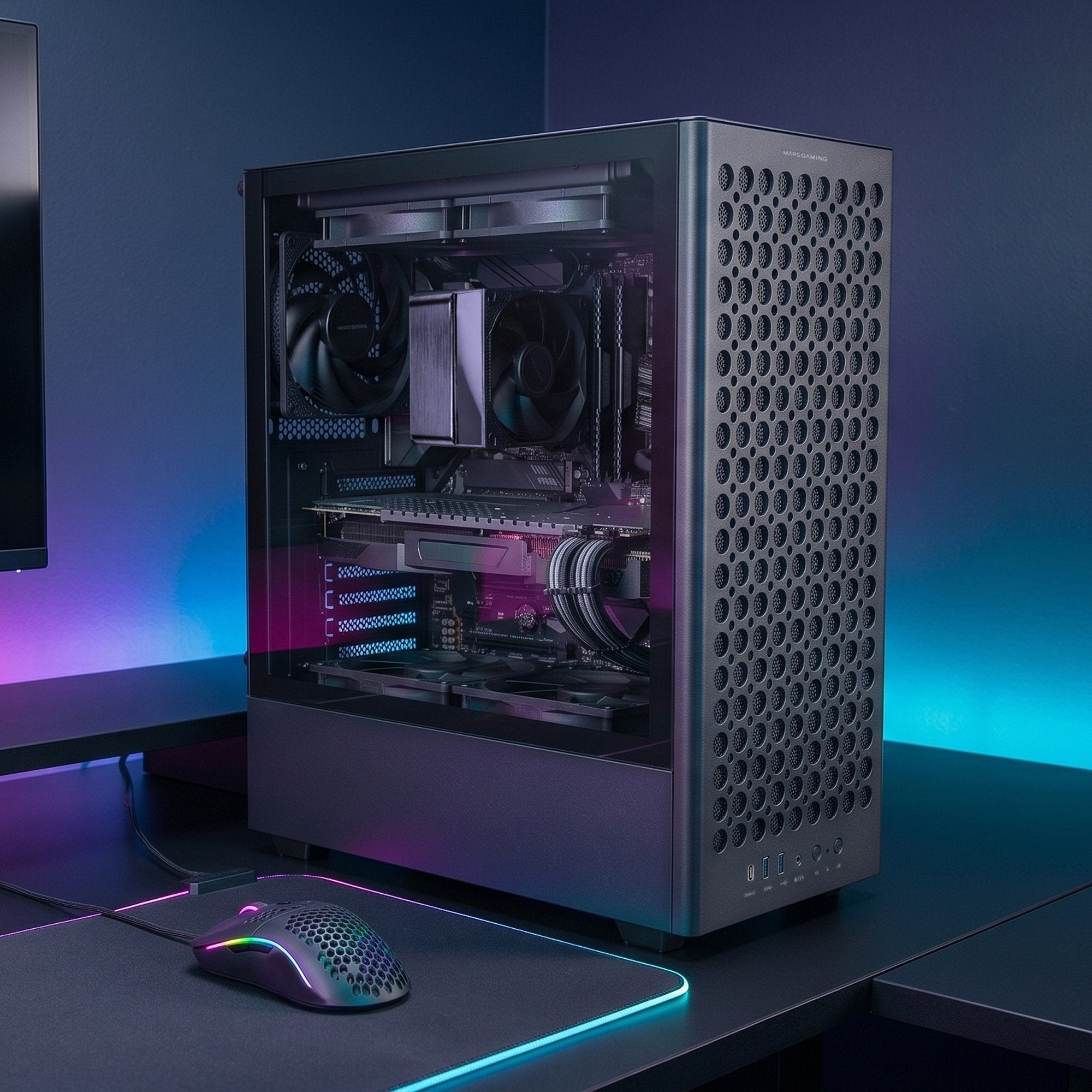 Caja Pc Atx Mars Gaming Mc-T800 Frontal Airdot Mesh 4x Ventiladores Fdb Cablehatch Usb-C Negro
