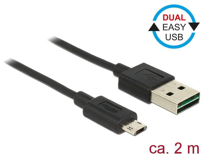 Delock Cable Easy-Usb 2.0 Tipo-A Macho> Easy-Usb 2.0 Tipo Micro-B Macho 2 M Negro