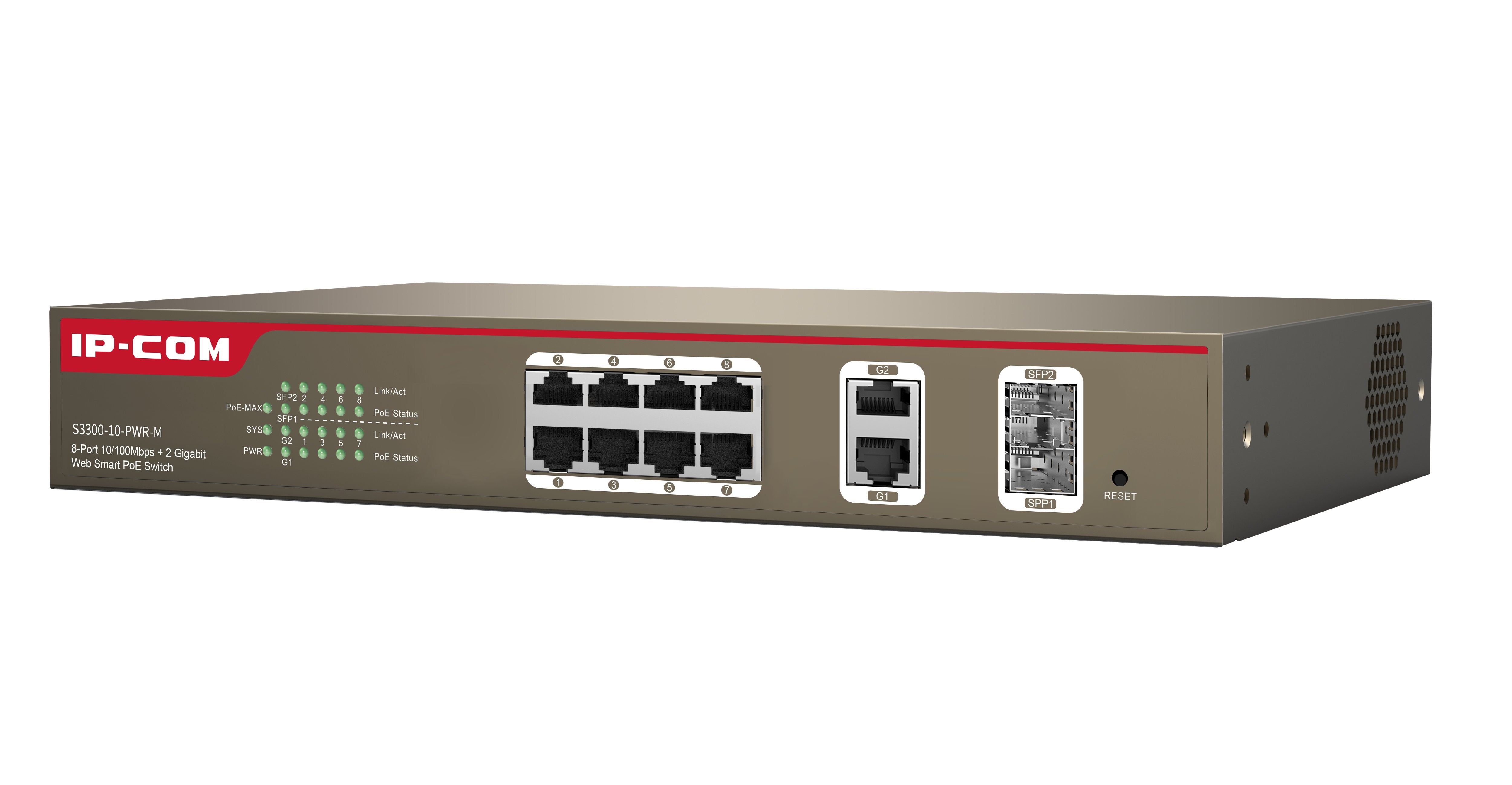 Ipcom Poe Management Switch S3300-10-Pwr-M 8-Ports Fe Ports + 2 Ge/Sfp Combo Ports Management (S330 Ipcom Poe Management Switch S3300-10-Pwr-M 8-Ports Fe Ports + 2 Ge/Sfp Combo Ports Management (S3300-10-Pwr-M)