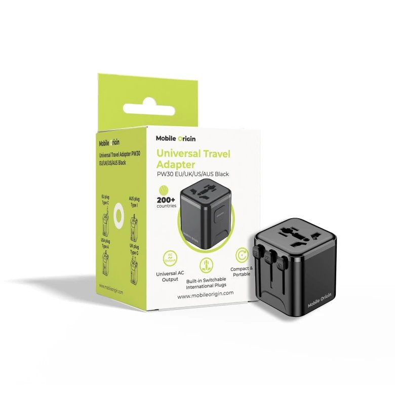 Mobile Origin Travel Adapter Pw30 Eu/Uk/Us/Aus, Black