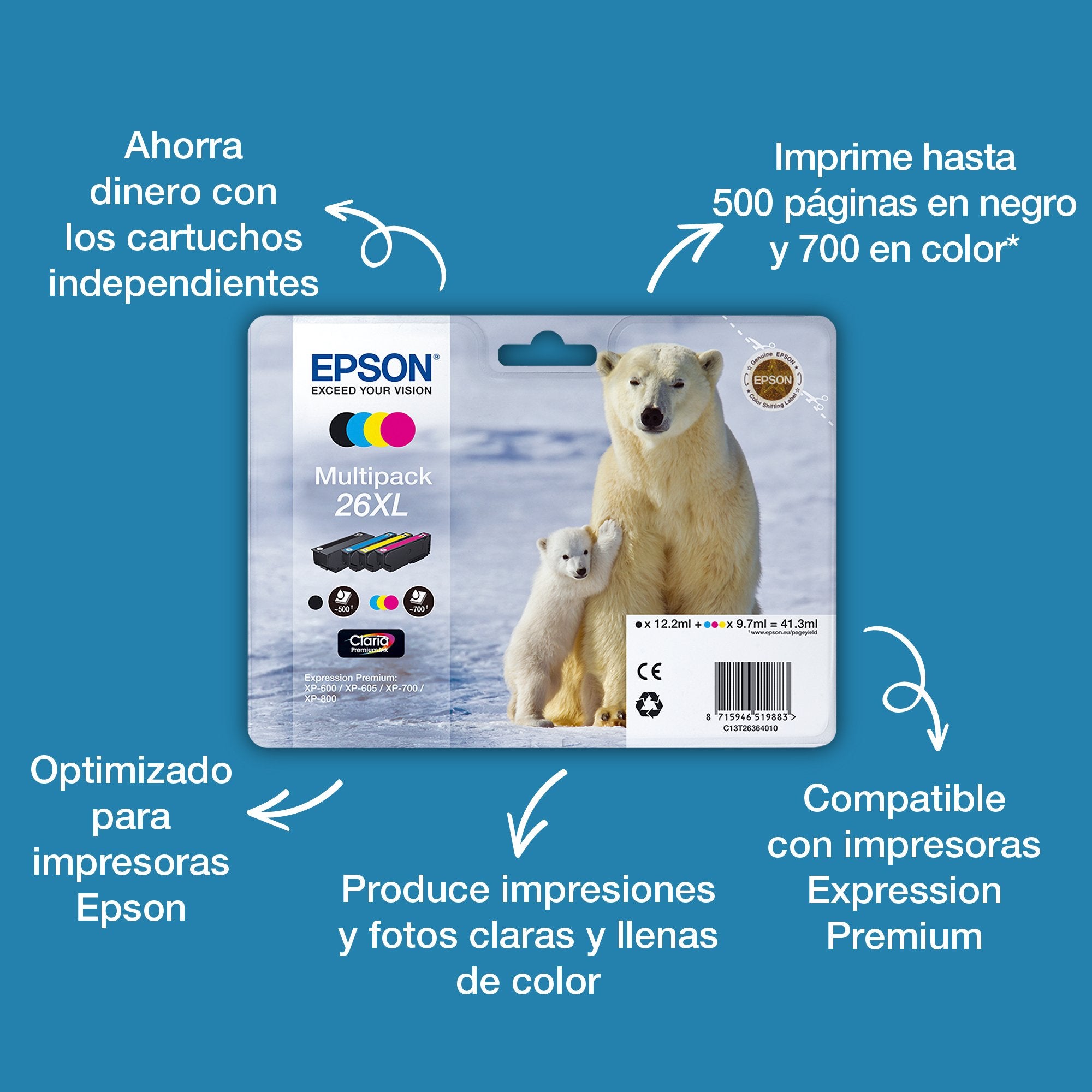 EAN 8715946625621 - Epson Polar bear C13T26144012 cartucho de tinta 1 pieza(s) Original Rendimiento estándar Amarillo imagen 3