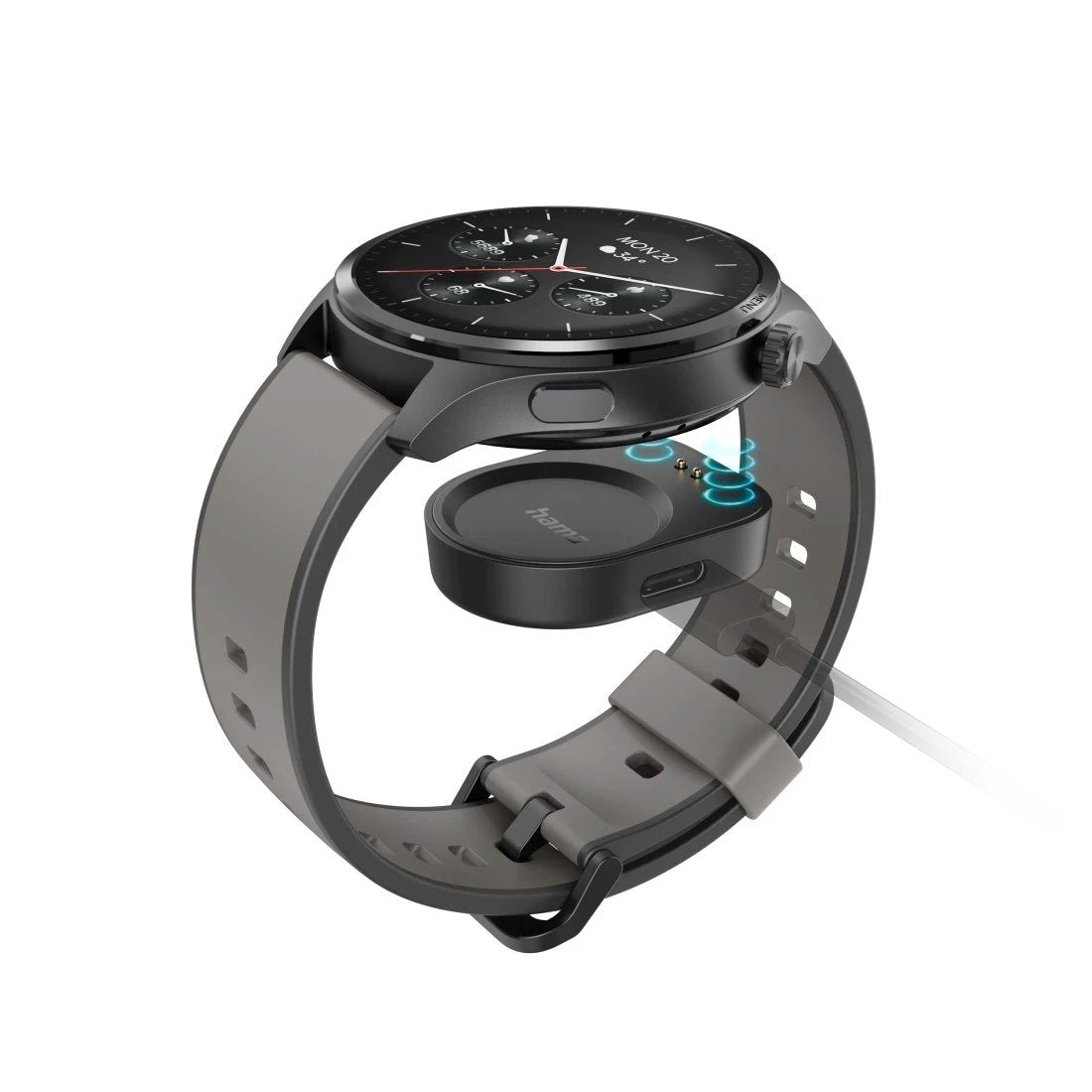 Hama Smartwatch 9000 Czarno-Szara Koperta, Czarno-Gris Pasek Silikonowy