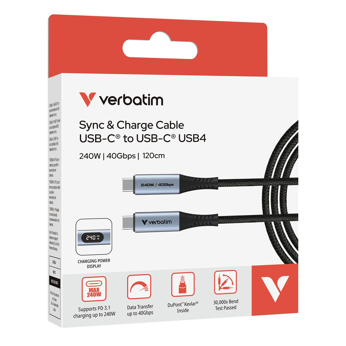 EAN 23942318491 - Verbatim 31849 cable USB USB4 Gen 2x2 1,2 m USB C 40 Gbit/s 240 W Negro imagen 6