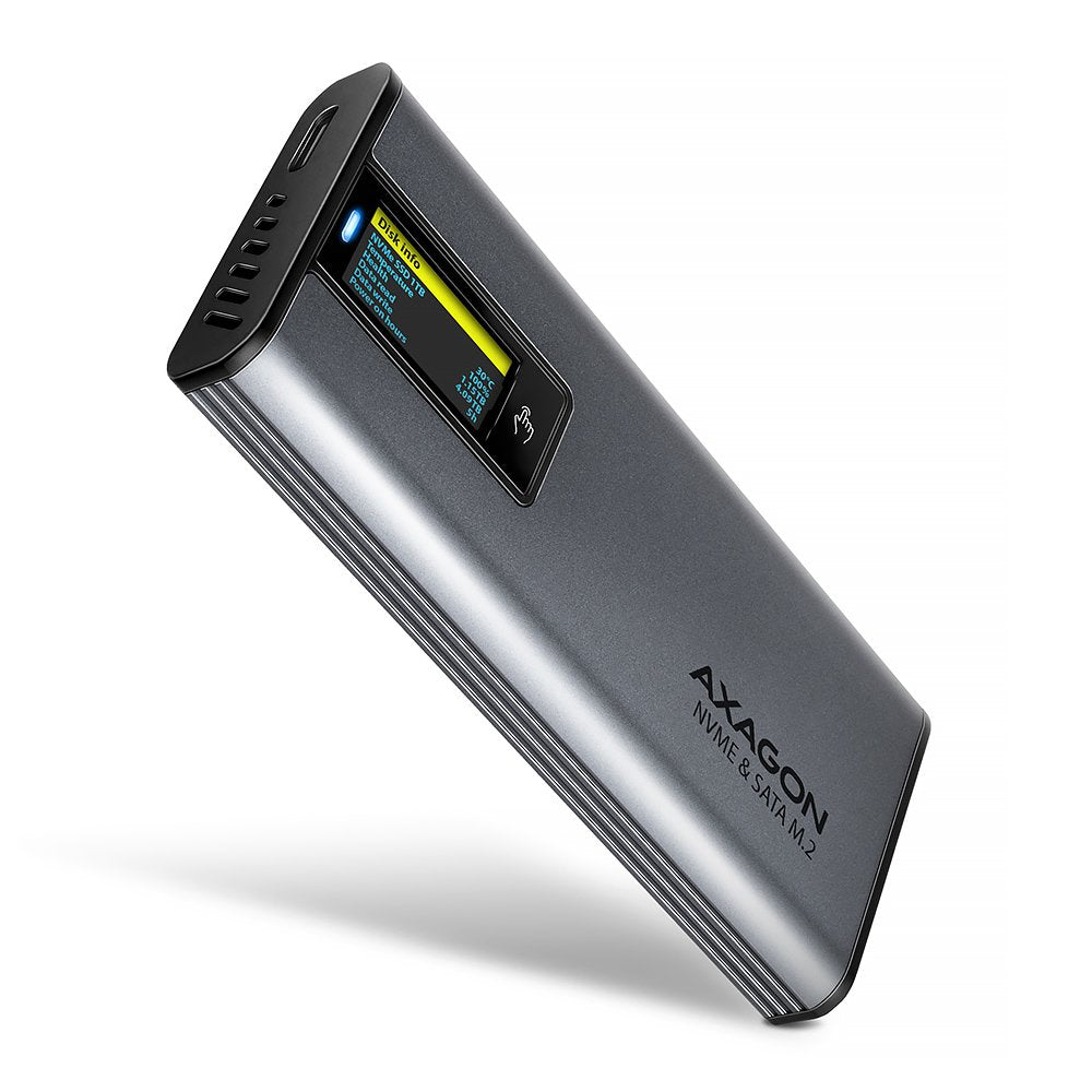 Eem2-Sd2 Obudowa Zewnetrzna Aluminiowa Bezsrubowa Usb-A/C 3.2 Gen2 M.2 Nvme/Sata Display Lcd