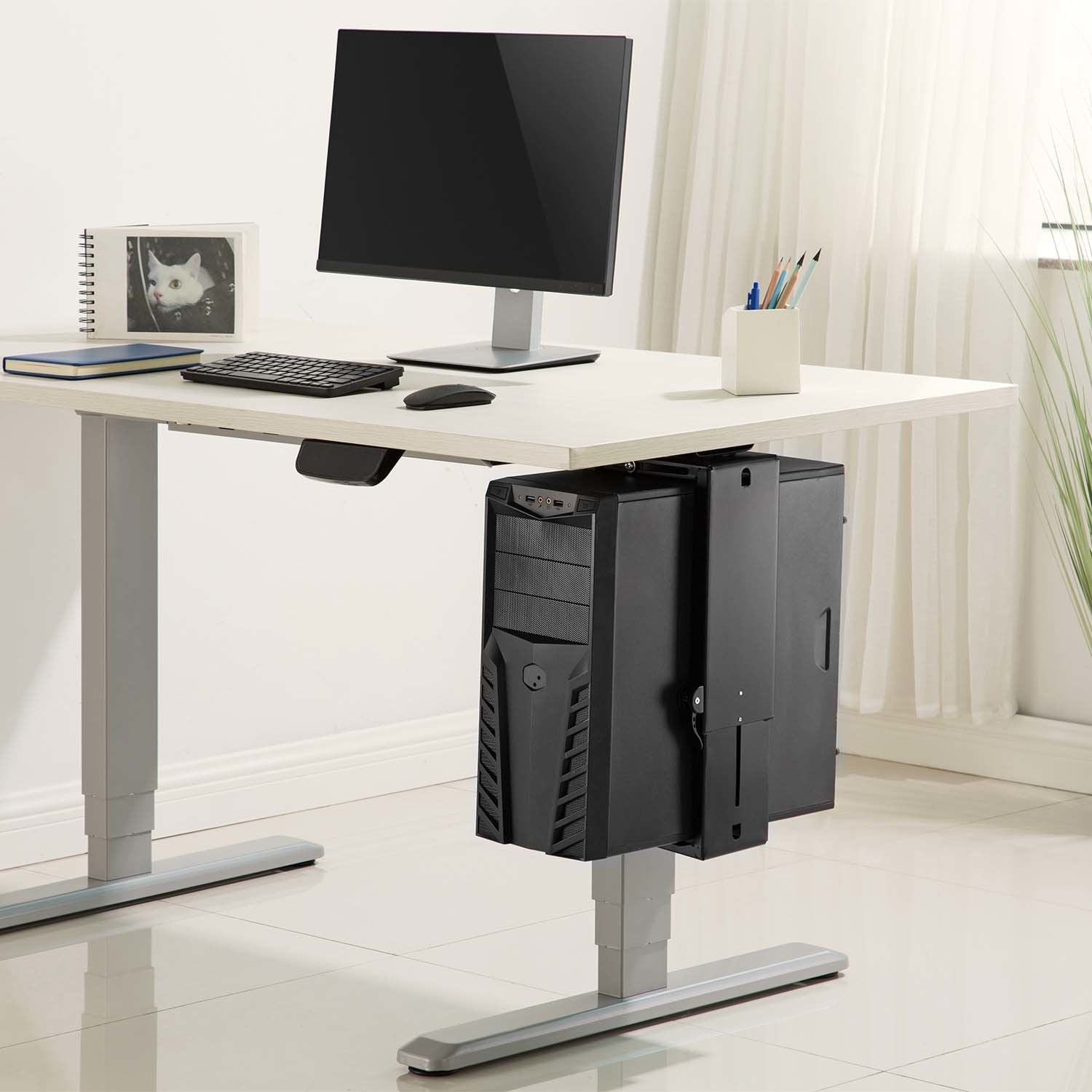 Aisens Soporte Giratorio Y Altura Personalizable Para Cpu Por Debajo De Escritorio Con Mango De Bloqueo Facil - Negro