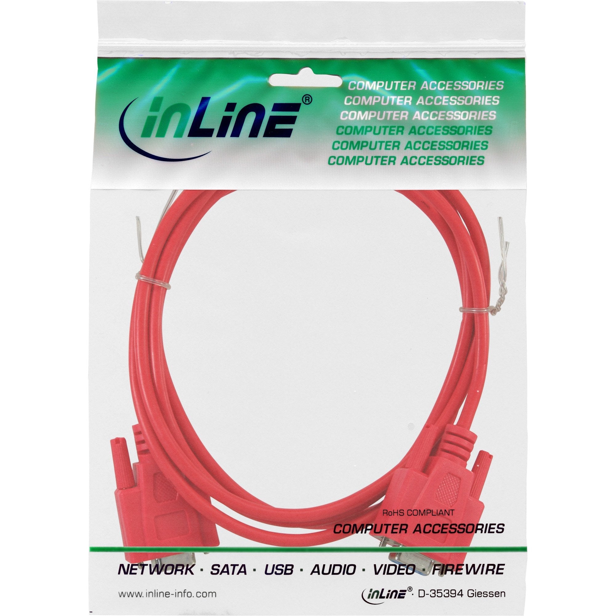 Cable De Módem Nulo Inline Dp9 Pin Hembra A Hembra Moldeado Rojo 2m