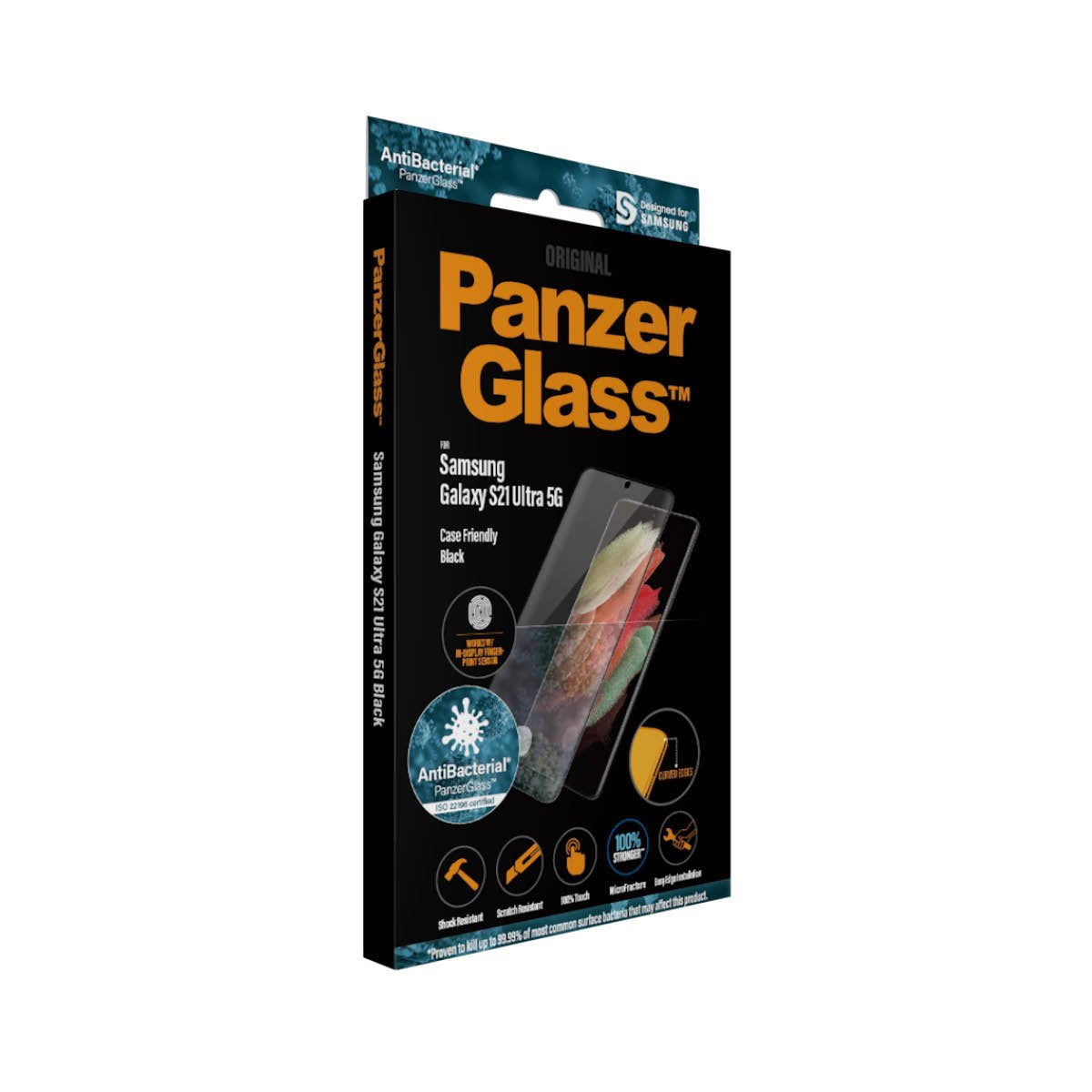 Panzerglass 7258, Protector De Pantalla, Samsung, Galaxy S21 Ultra, Resistente A Rayones, Antibacteriano, Transparente