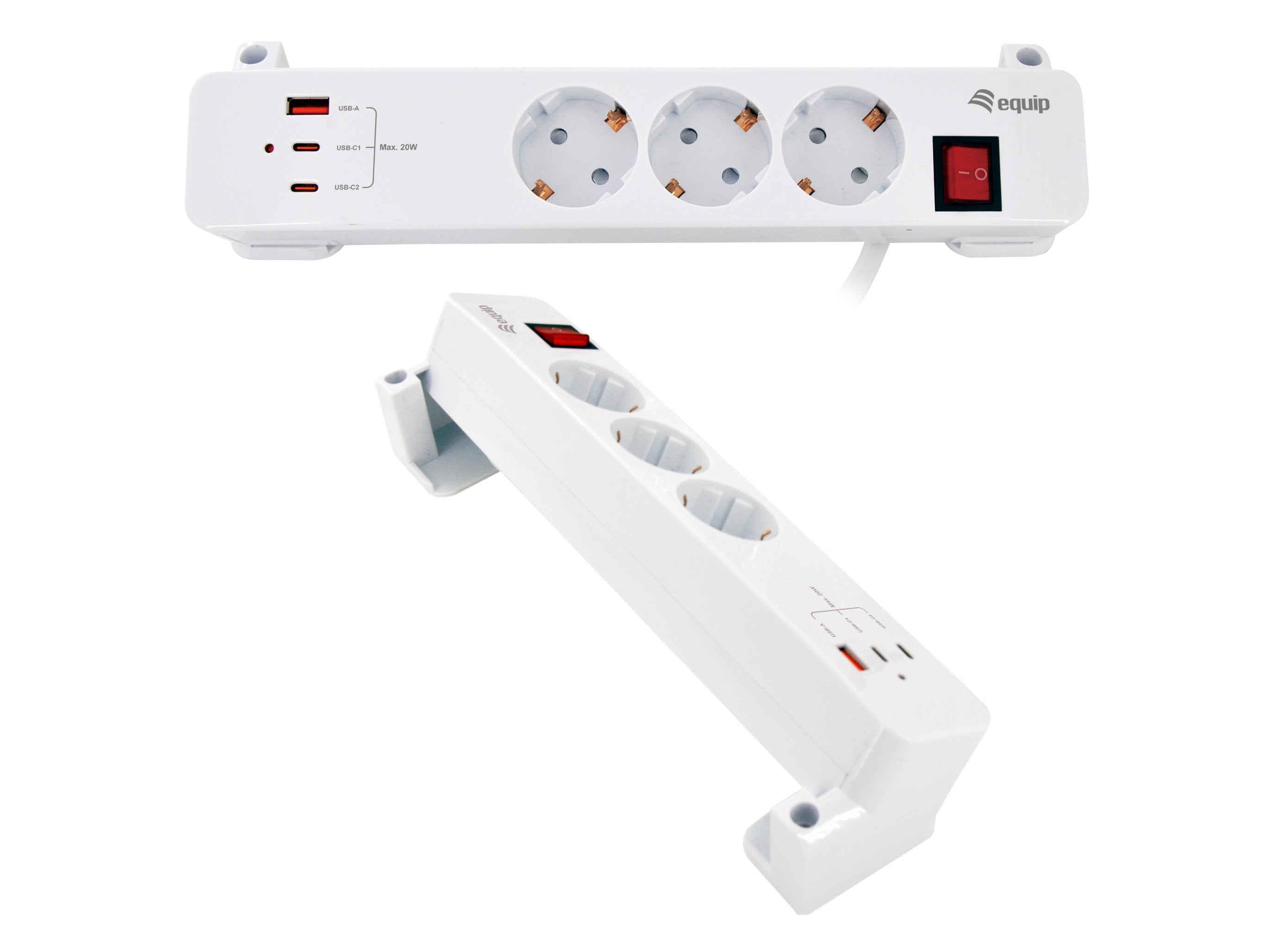Regleta Alimentacion Equip 245556 Con Abrazadera 3 Tomas Schuko 2xusb-C 1xusb-A 20w Blanco