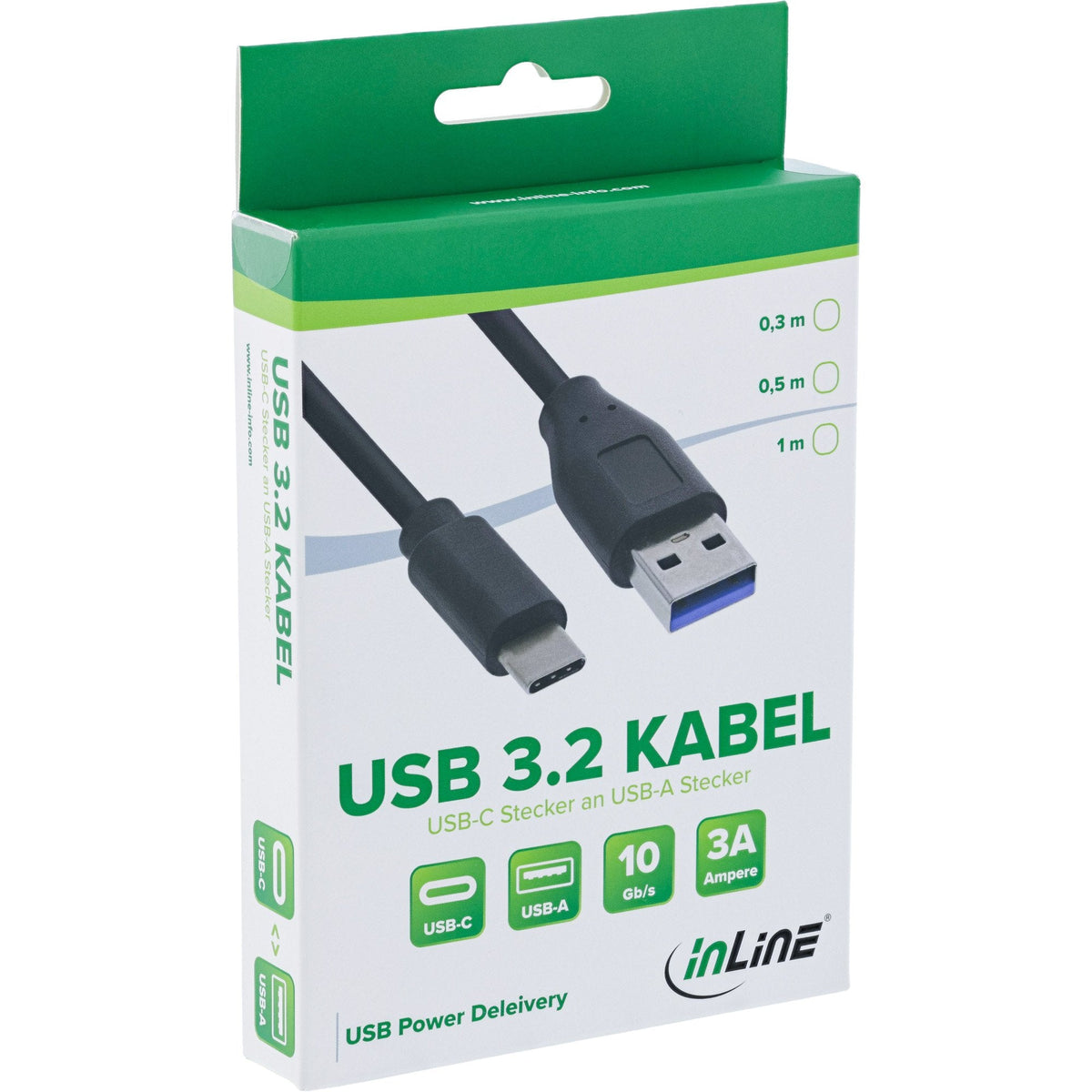 Cable Inline Usb 3.2, Tipo C Macho A A Macho, Negro, 0,5 M