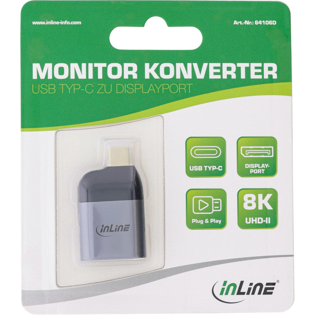 Adaptador Usb Inline, Usb Tipo C Macho A Displayport Hembra (Modo Alternativo Dp), 8k A 60 Hz