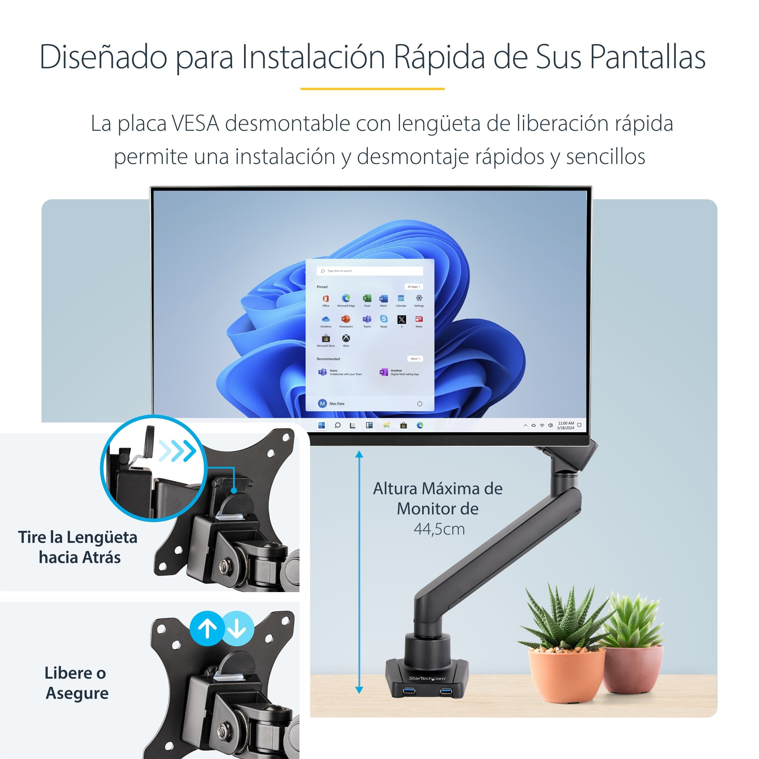 EAN 0065030888356 - StarTech.com ARMSLIM2USB3 soporte para monitor 86,4 cm (34") Escritorio Negro imagen 13
