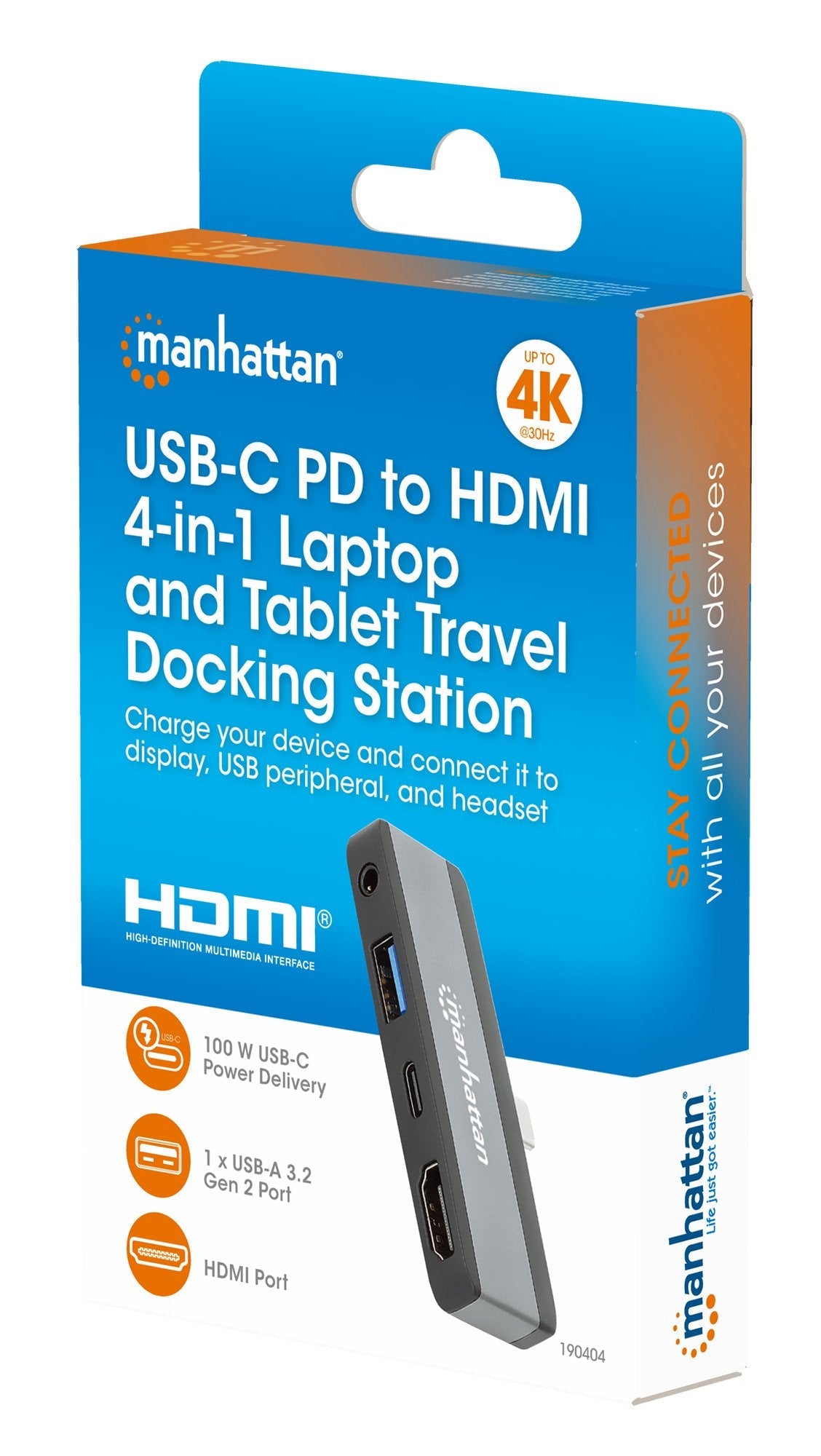 Manhattan 190404 Base Para Portátil Y Replicador De Puertos Alámbrico Usb 3.2 Gen 2 (3.1 Gen 2) Type-C Gris