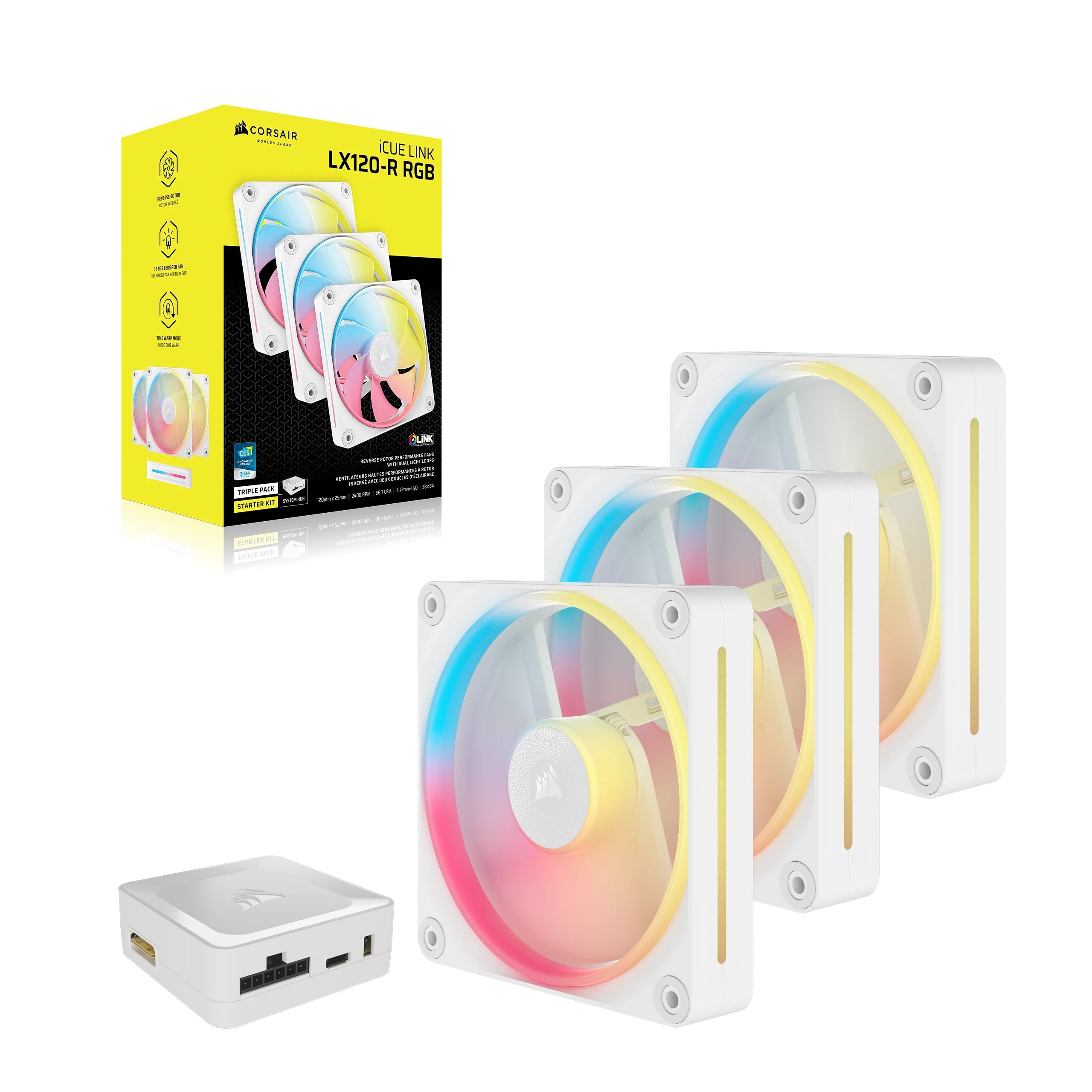 EAN 0840006688730 - Corsair iCUE LINK LX120-R RGB Carcasa del ordenador Ventilador 12 cm Blanco 3 pieza(s) imagen 3