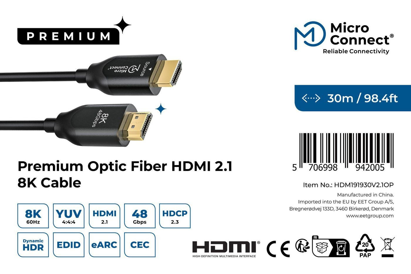 EAN 5706998942005 - Microconnect HDM191930V2.1OP cable HDMI 30 m HDMI tipo A (Estándar) Negro imagen 3