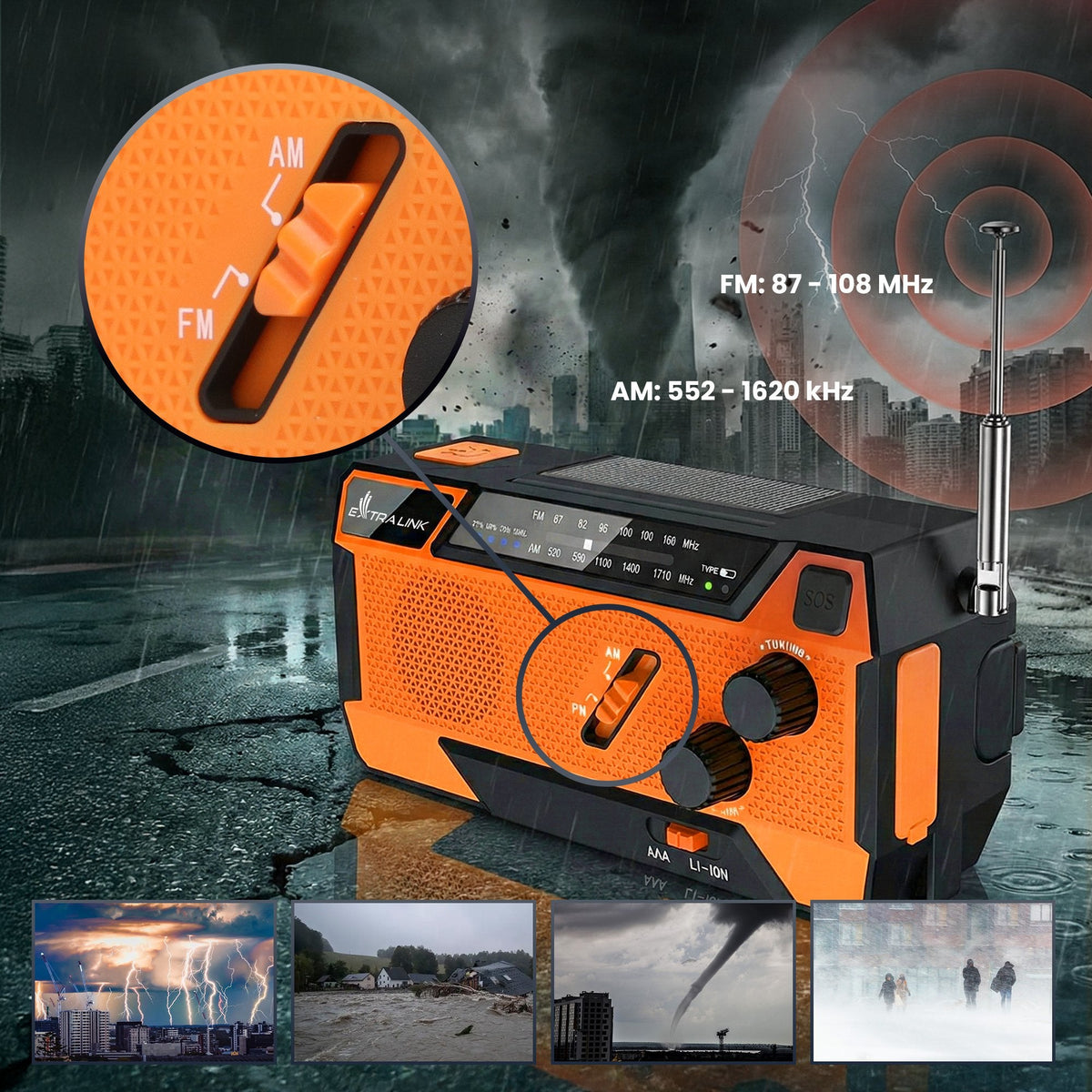 Extralink Radio Awaryjne Solarne Z Korbka Dynamo Powerbank 4000mah Z Latarka Sos Sr-4000