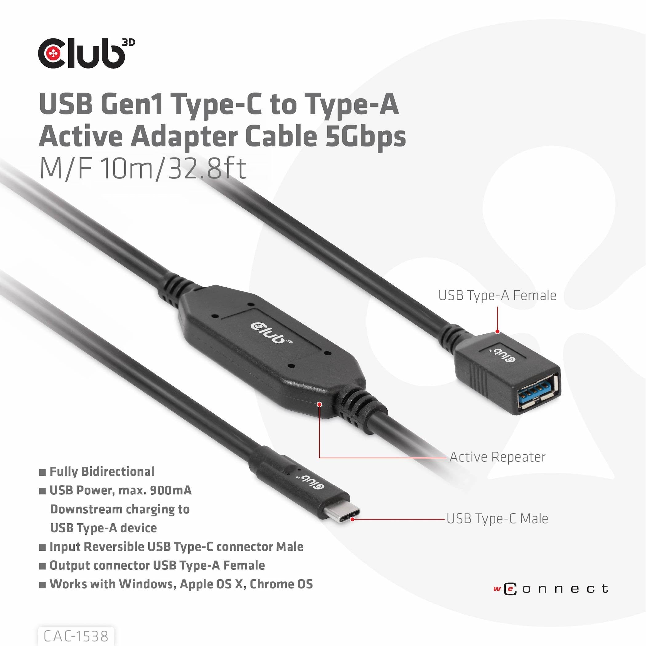 EAN 8719214472139 - CLUB3D CAC-1538 cable USB USB 3.2 Gen 1 (3.1 Gen 1) 10 m USB C USB A Negro imagen 8