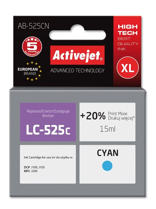 EAN 5901443097174 - Activejet AB-525CN cartucho de tinta 1 pieza(s) Compatible Alto rendimiento (XL) Cian imagen 1