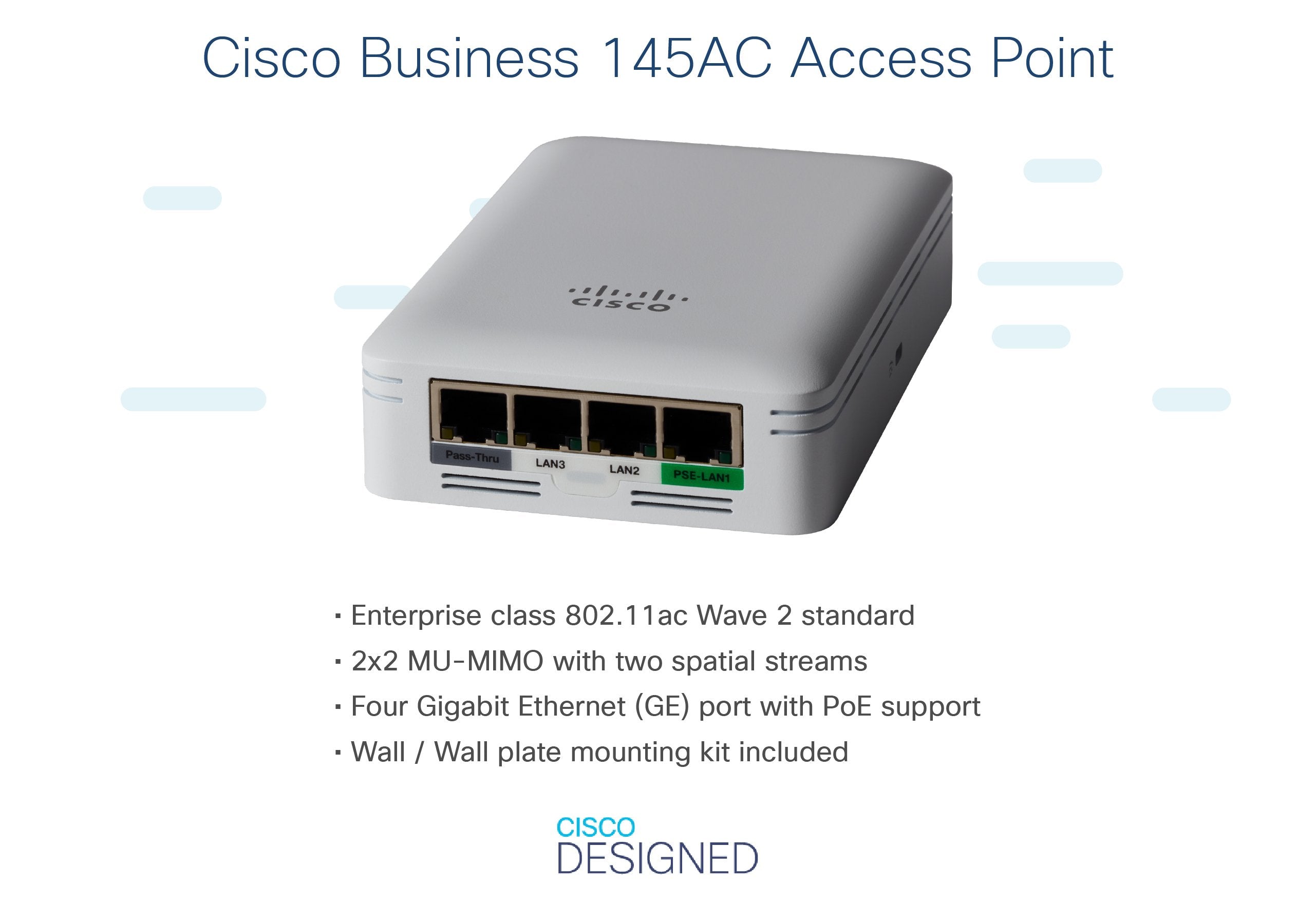 Cisco Business 145ac 802.11ac 2x2 Wave 2 Access Point Wall Plate
