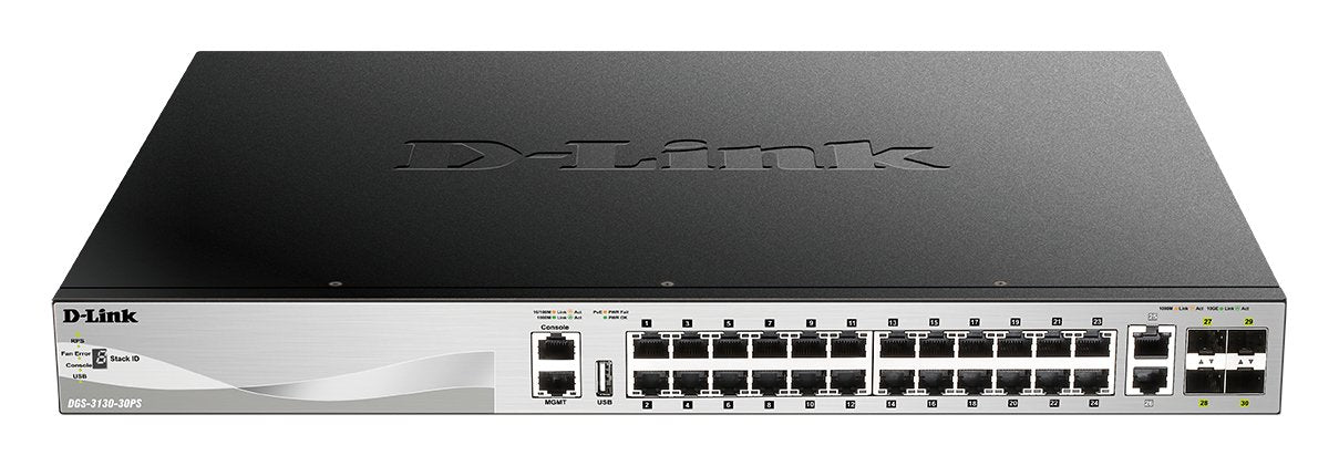 Switch Gestionable L3 D-Link Stackable Dgs-3130-30ps/E 24p Poe (370w) Giga + 2p 10g + 4p 10g Sfp+