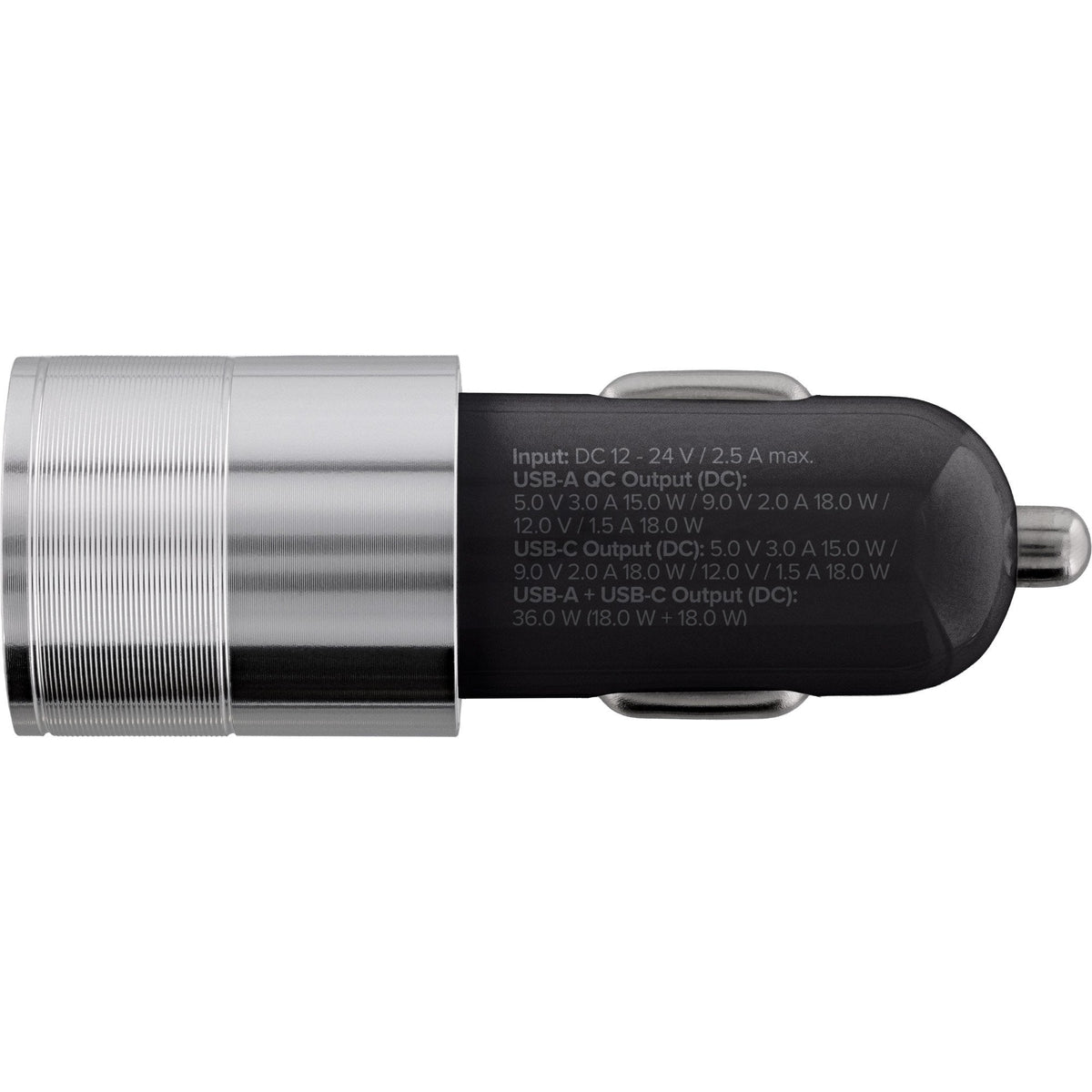 Cargador De Coche Usb Inline Quick Charge 3.0, 12/24vdc -> 5v Dc/3a, Usb-A + Usb Type-C, Negro