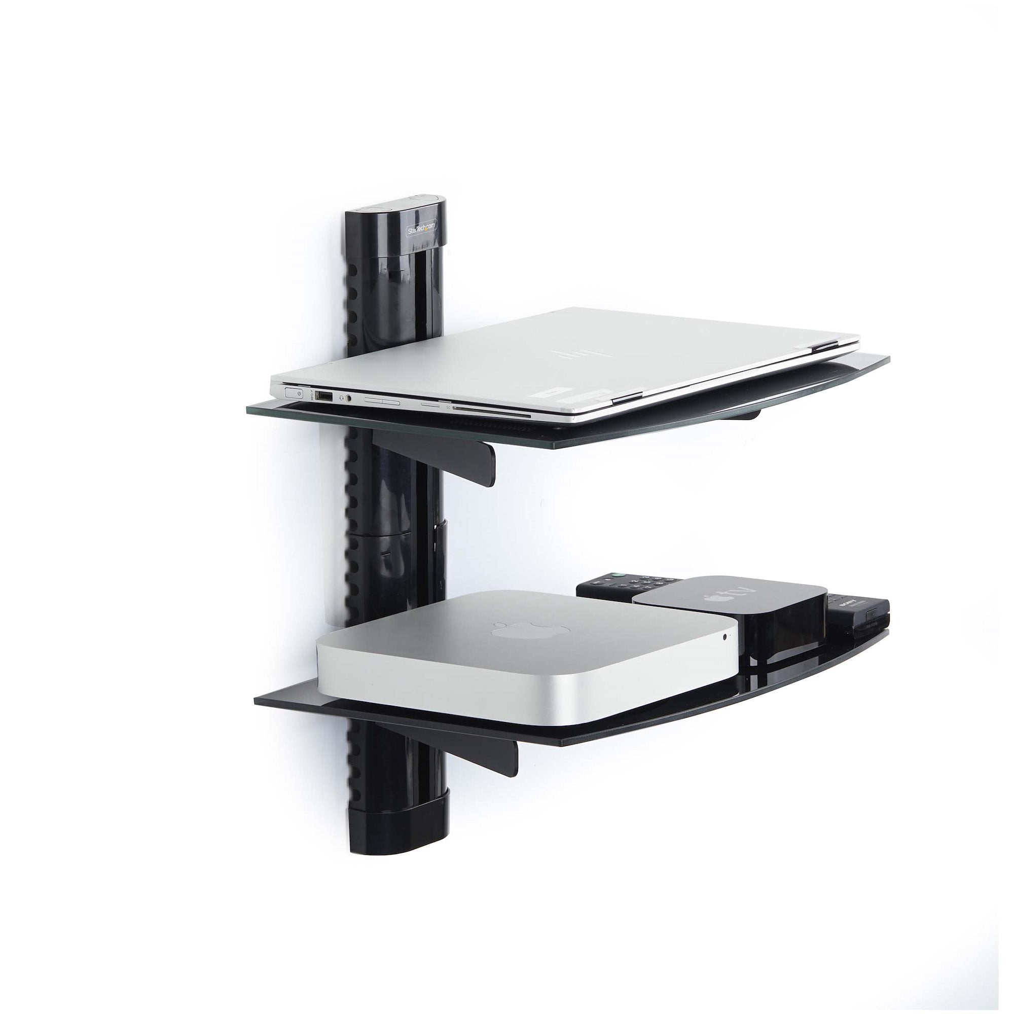 Startech.Com Dual Floating Wall-Mounted Av Shelves, Adjustable Height Shelf For Under Tv, Organize A/V Equipment On Blac